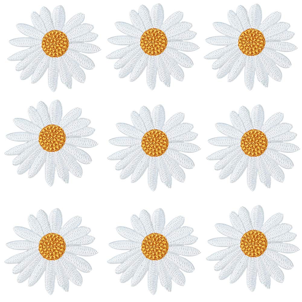 9 PCS Daisy Iron On Patches Sunflowers Sew On Appliques for Backpack Flowers Delicate Embroidery Decals Badges Logos Fabric DIY Crafts Repair Stickers Decoration for Hat Shoes Bags T-Shirt