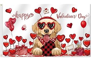 Happy Valentines Day Golden Retriever Flag 3x5 Ft Double Sided, Romantic Valentines...