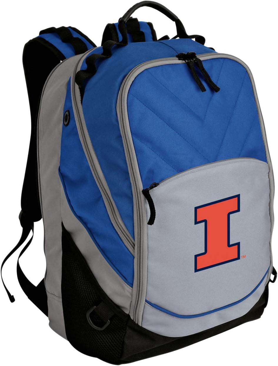 Broad Bay University of Illinois Backpack Illini Laptop Computer Bag (Blue & Gray)