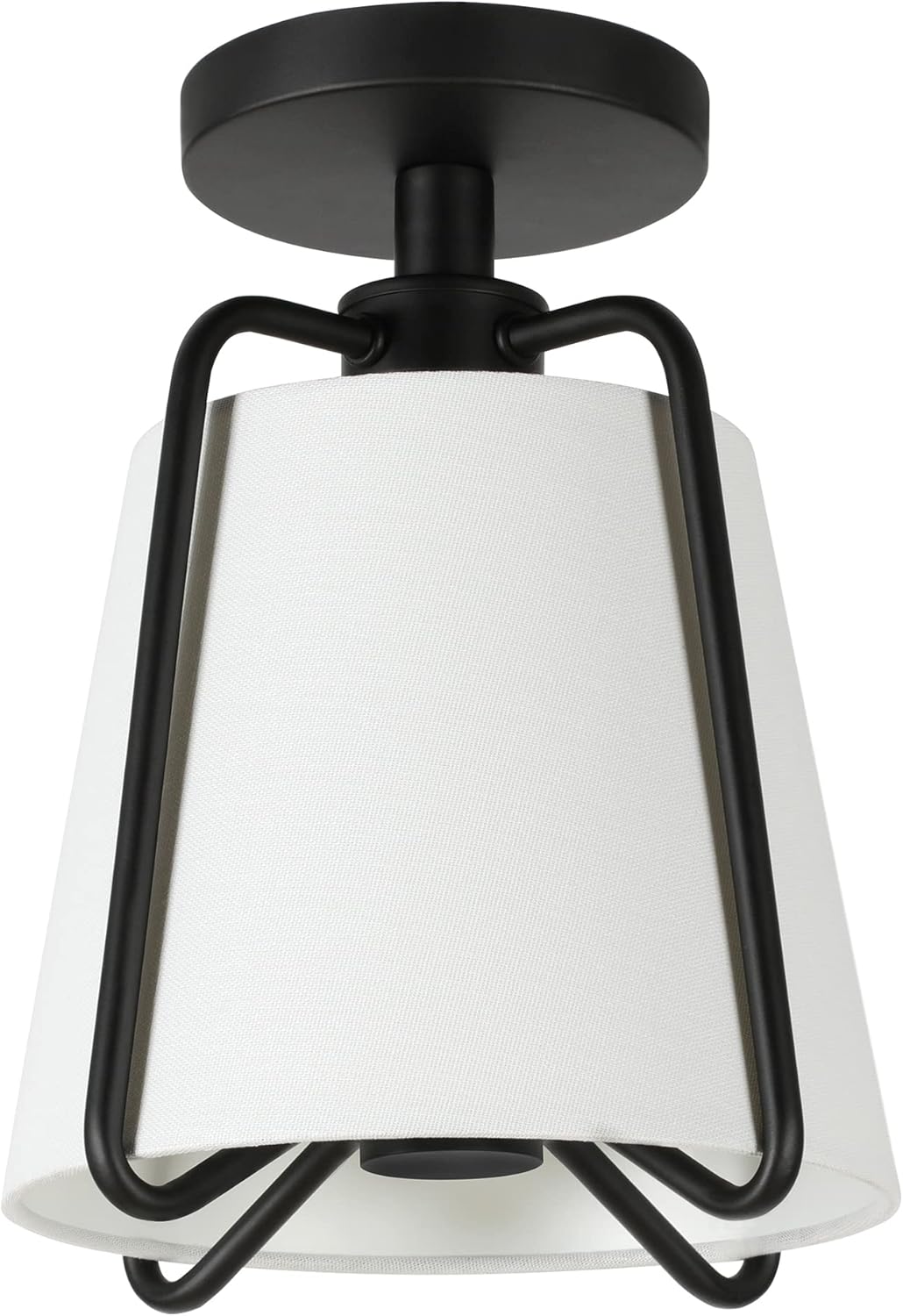Henn&Hart 9.5" 1-Light Semi-Flush Mount Ceiling Light Fixture with White Fabric Drum Shade for Entryway, Bedroom, Bathroom, Kitchen or Closet, Black