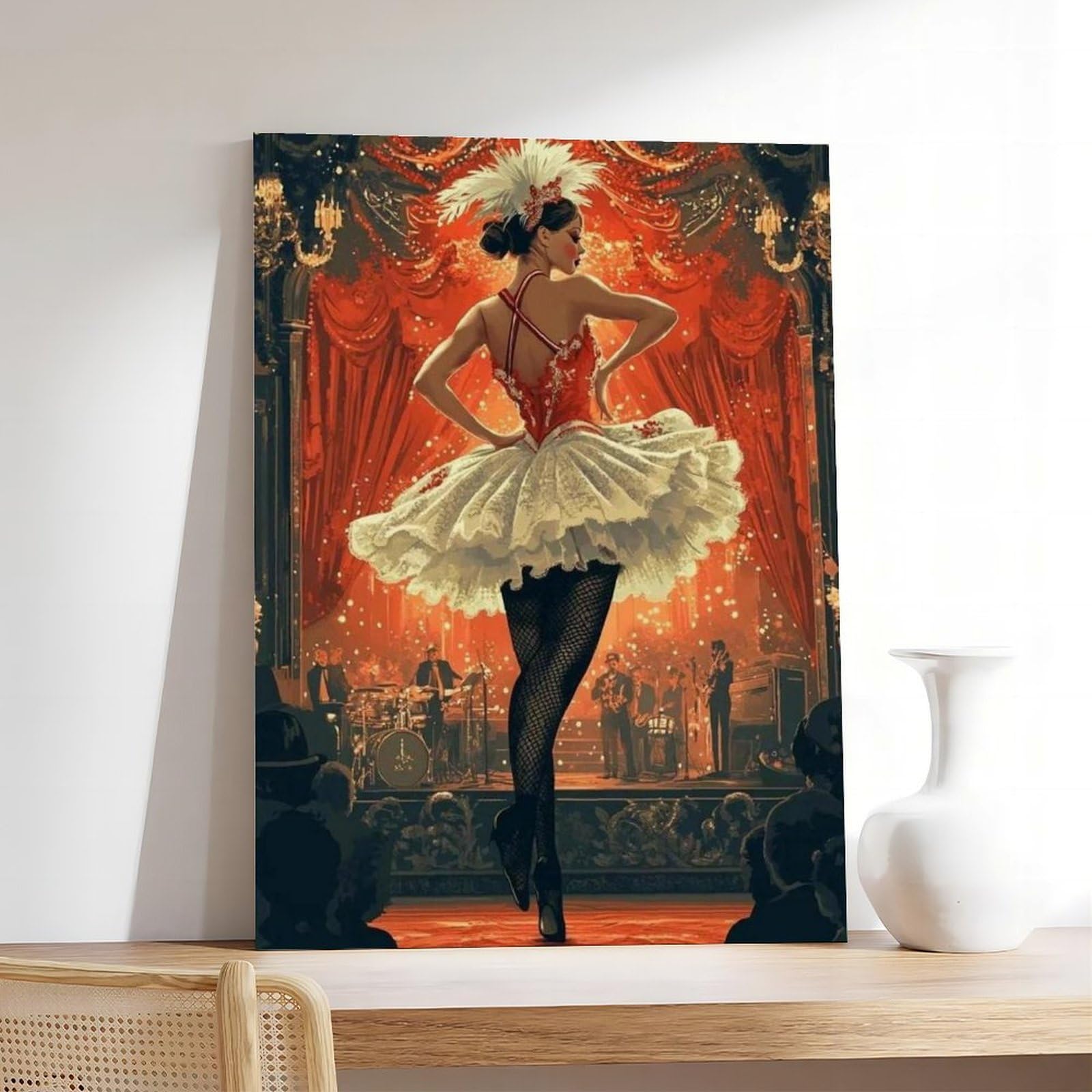 Stampa artistica su tela con illustrazione di cabaret francese, Cancan Dance, decorazione per camera da letto, ufficio, camera da letto, regalo, 60 x 90 cm
