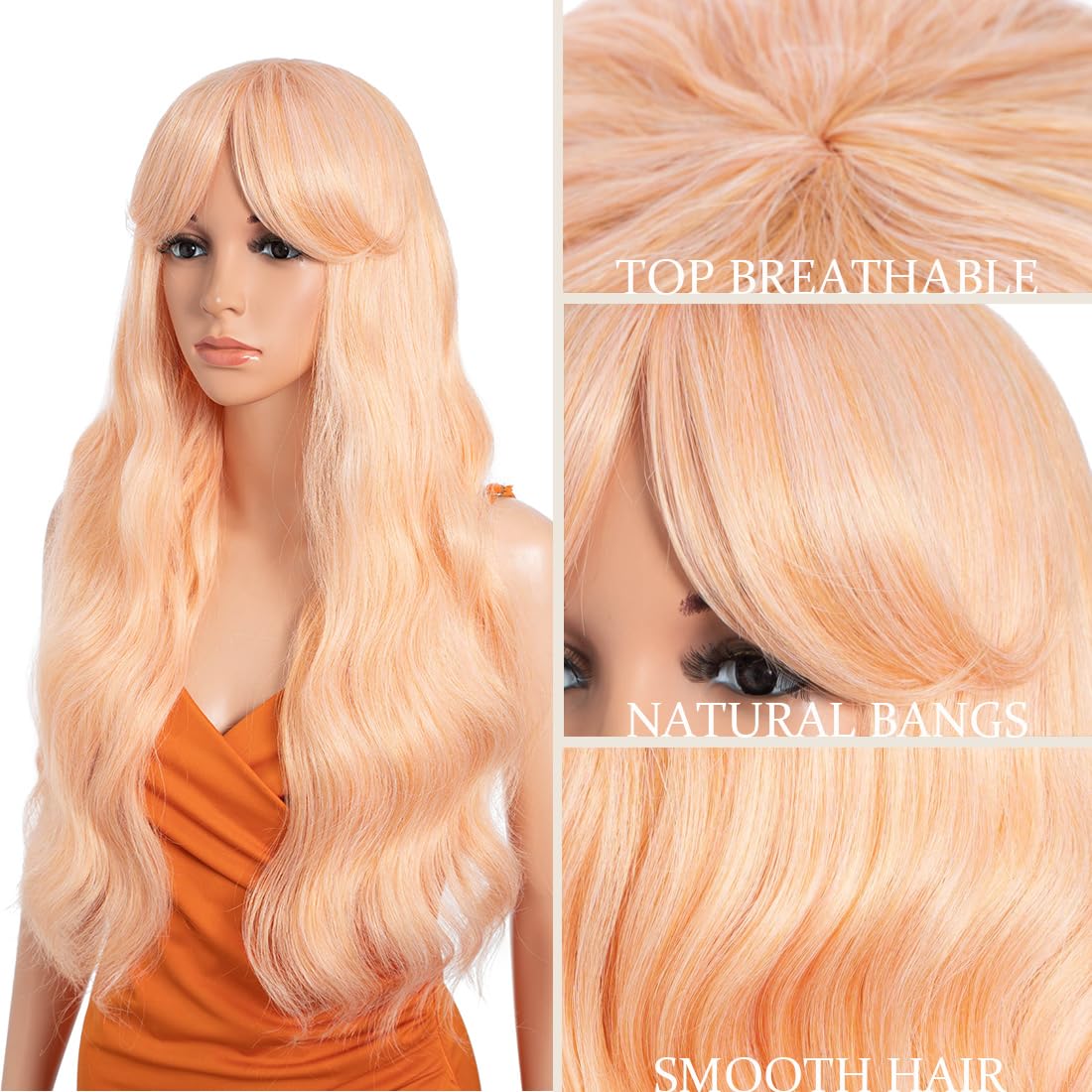 26 Inch Long Wavy Wigs for Women Black Wig with Bangs Ombre Brown Wig with Dark Roots Long Layered Wig Heat Resistant Synthetic Wig Natural Looking Wigs for Daily Party Use(TFC22) - Image 3