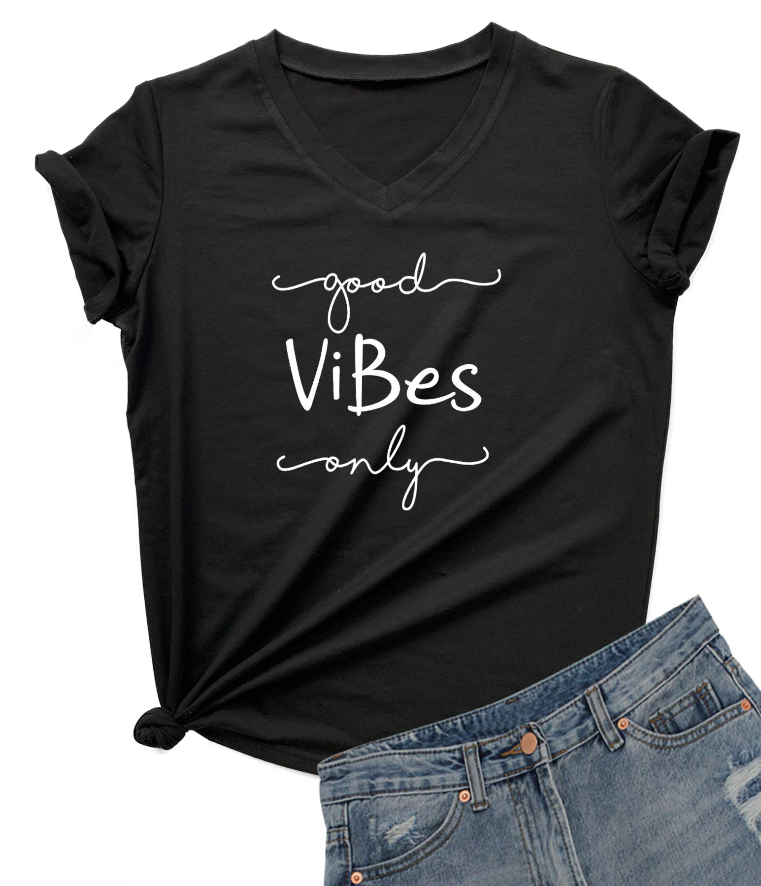 DANVOUY Womens Causal Short Sleeve V-Neck T-Shirt Graphic Tees