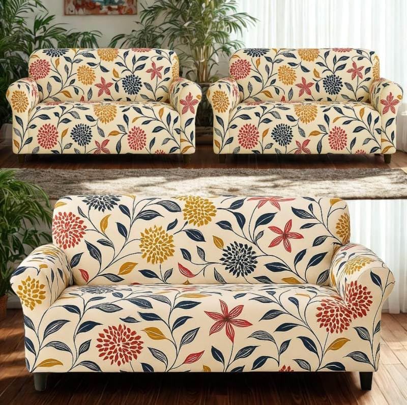Image of HK Printed 5 Seater Sofa Cover Big Elasticity Cover Stretch Universal Sofa Slipcover 5 Seater (3 Seater Size 185-230cm and 1 Seater Size 90-145cm)