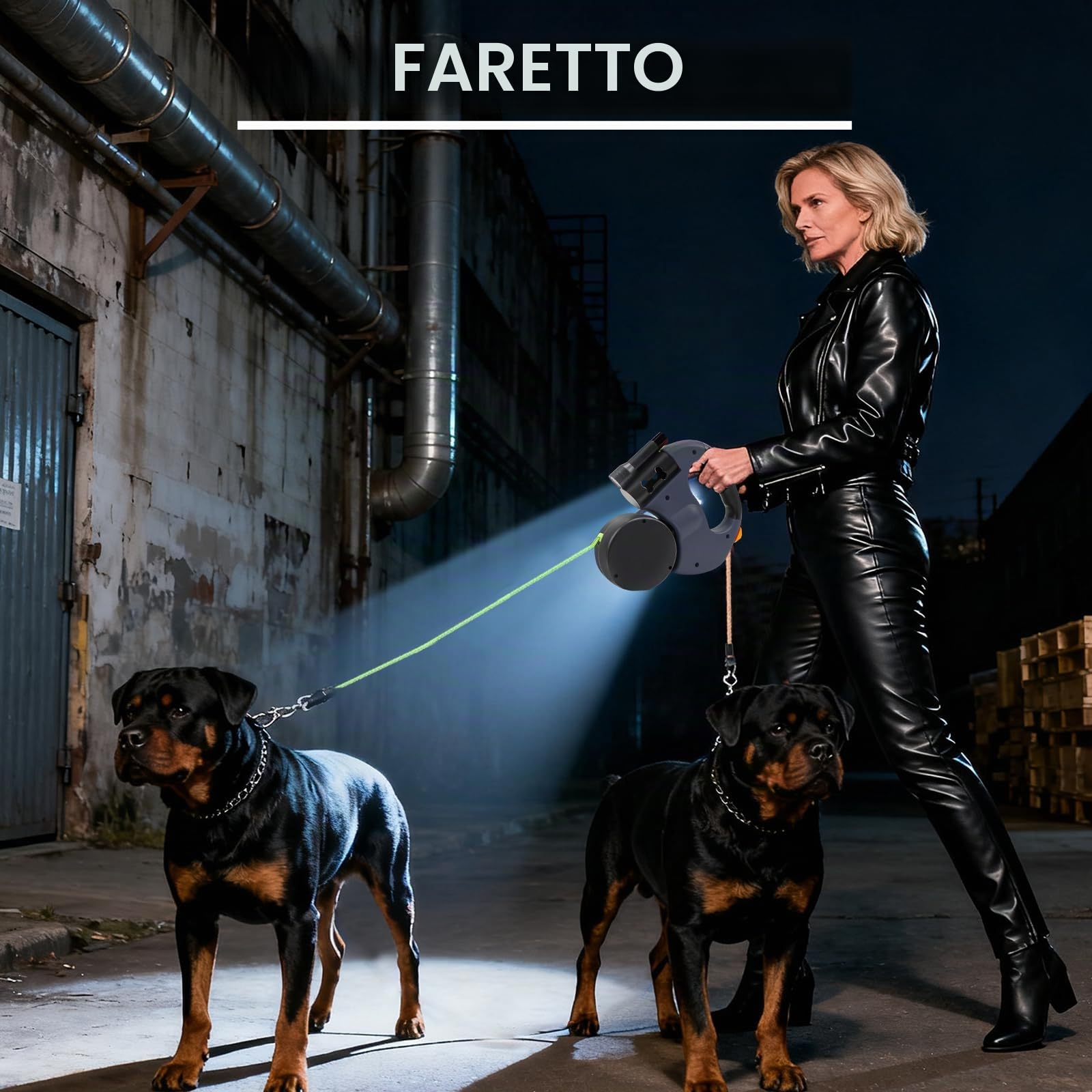 Guinzaglio per 2 cani, doppio guinzaglio con luce a LED, girevole a 360°, in nylon riflettente, regolabile, per cani piccoli e grandi, colore: blu