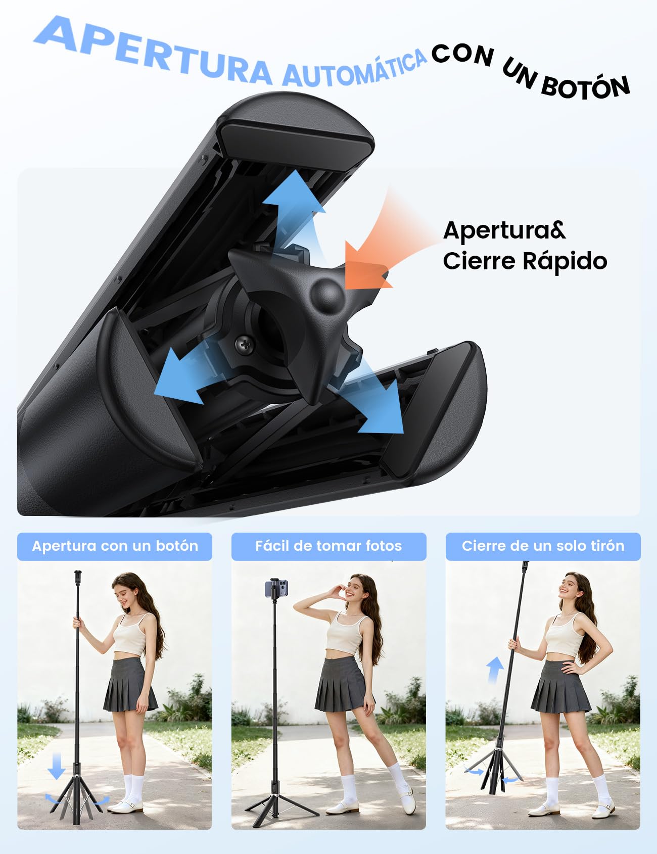 Lamicall Tripode para Móvil, Palo Selfie - [Apertura Automática] 165cm Tripode Móvil Portátil Extensible con Control Remoto Inalámbrico & Zapata Fría, en Aluminio, 360°Rotación, para iPhone/Samsung