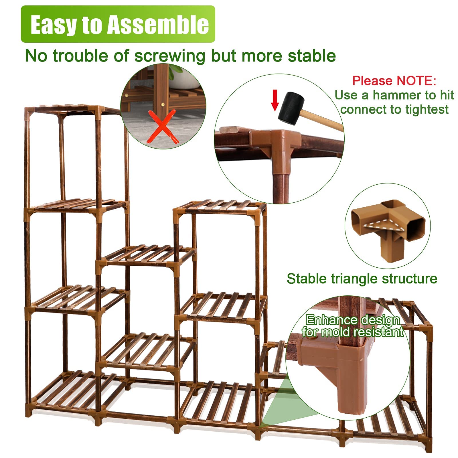 Samyoung Plant Stand Indoor Outdoor, Large12 Tier Tall Wood Plant