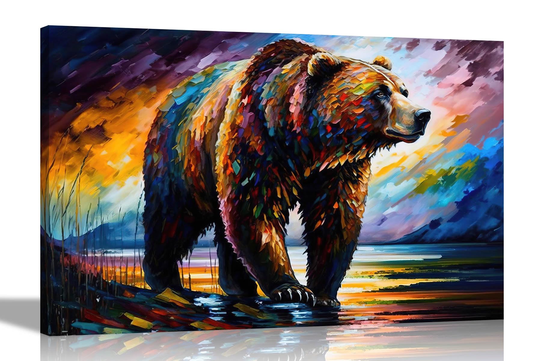 Artley Prints Grizzly Bear - Landscape Abstract Canvas Prints - Colourful Wall Art Perfect For The Living Room, Home, Bedroom Or Hallway 51 X 35Cm (20 X 14 Inches)