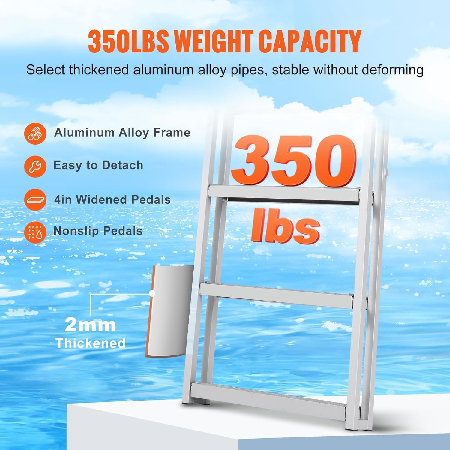 VEVOR Retractable Dock Ladder 5 Steps, Aluminum Sliding Pontoon Boat Ladder with 48"-60" Adjustable Height, 4" Wide Nonslip Pedals, Swim Step Ladder for Boat/Lake/Pool/Marine Boarding