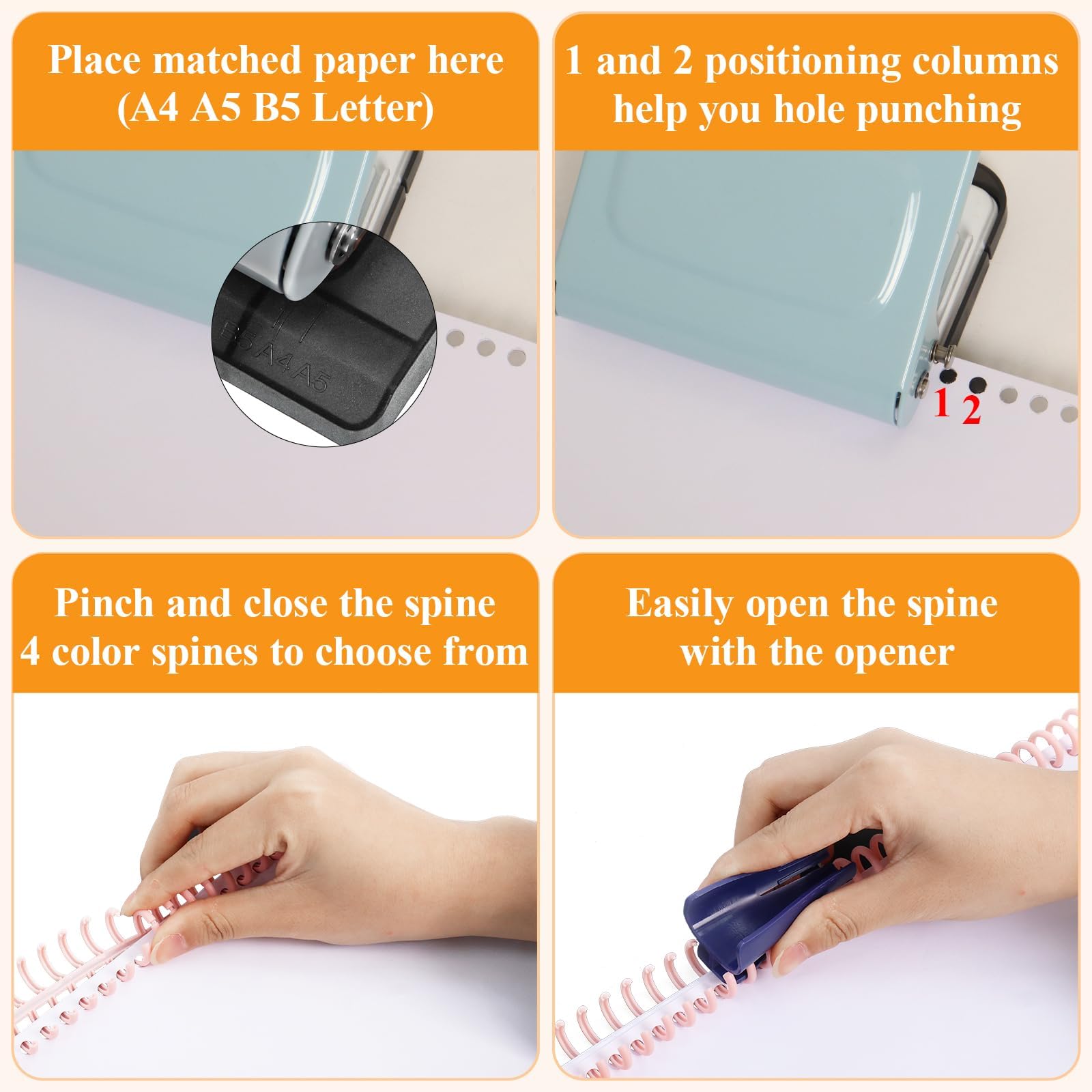 Relieuse À 10 Trous,comprenant 10 Anneaux de Reliure Multicolores(30 Trous) | 30 Trous pour A4, 20 Trous pour A5, 26 Trous pour B5, Capacité de 10 Feuilles, Bleu