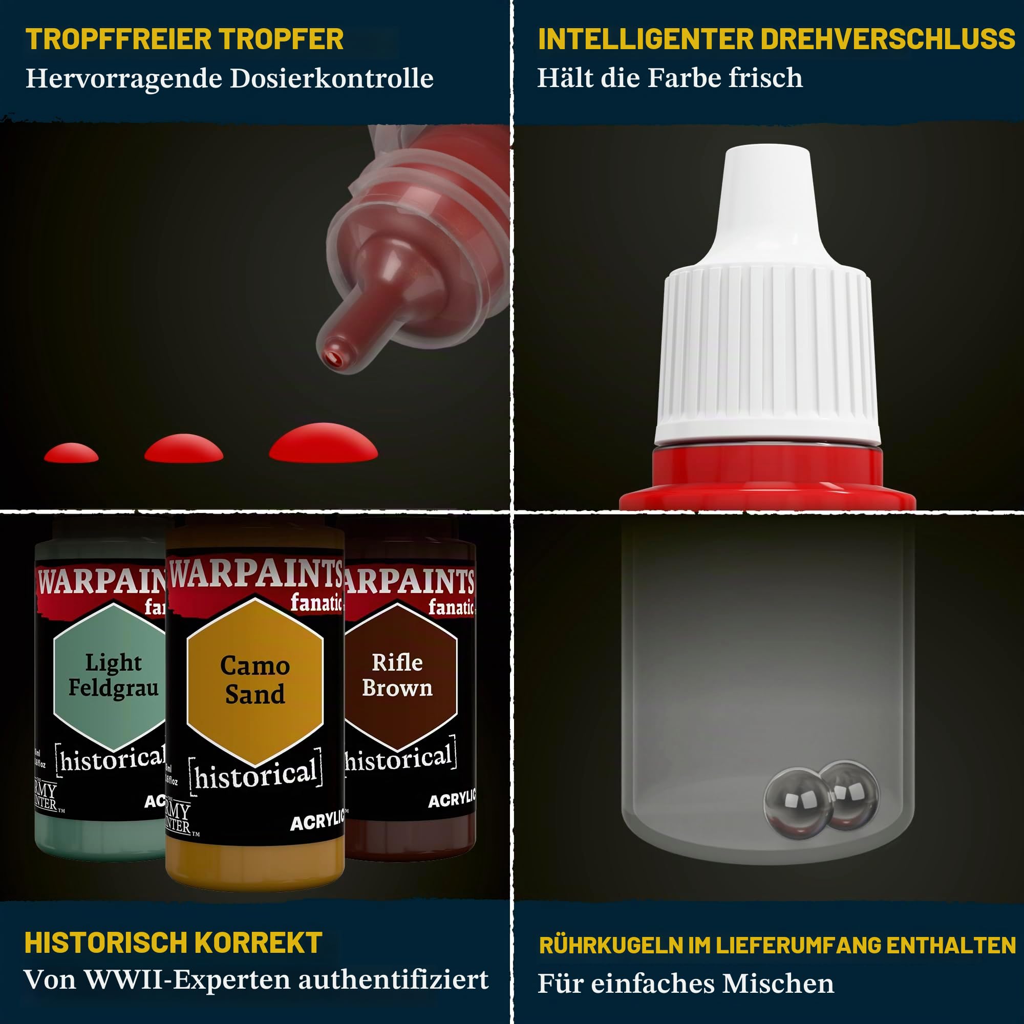 The Army Painter, Historical: WWII German Paint Set Combo, 20x18ml Farbe | Acrylfarben inkl. Warpaints Fanatic: 14 Acrylic, 4 Washes, 1 Effect, 1 Metallic & 1 pinsel - Miniaturfarben für Armed Forces