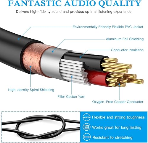 Miniatura 10 de Cable de conexión estéreo TRS de 0.138 in a doble XLR macho Pro, cable TRS estéreo de 18 pulgadas a 2 XLR macho en Y, cable de micrófono de parche