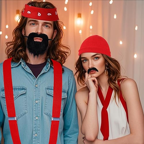 Miniatura 5 de 6 piezas de disfraz de Halloween para hombre, accesorios de disfraces de Halloween para adultos, incluye gafas, tirantes, sombrero de barba