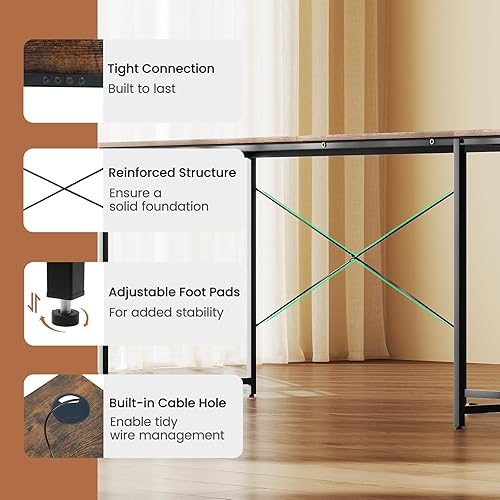 Miniatura 8 de Tangkula Escritorio para computadora en forma de L con tomas de corriente, escritorio para 2 personas de 95 pulgadas de largo con estante para
