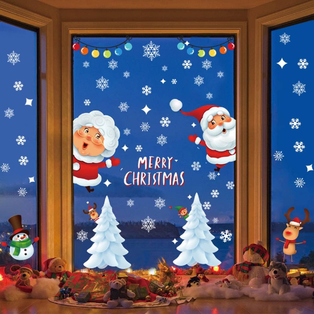 313 Pezzi Vetrofanie Natalizie Rimovibili In PVC, Adesivi Statici Per Finestre Con Fiocchi Di Neve, Babbo Natale, Alci, Alberi - 4