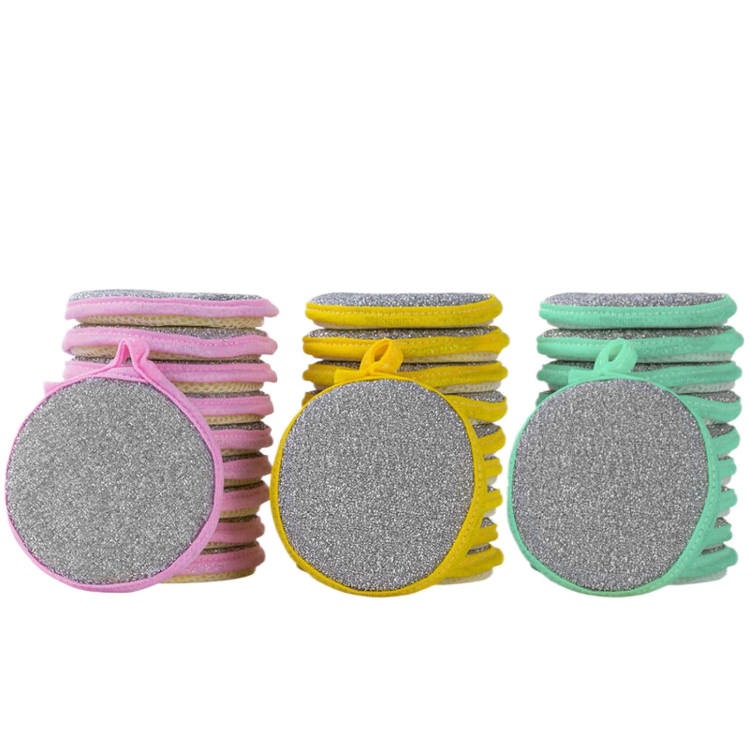 Éponge double face non abrasive lavette ronde anti-huile pour vaisselle facile