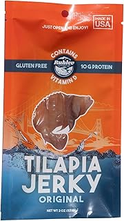 Rublev Fish Jerky - Tilapia, Original Flavor, Dried Fish Strips, Omega-3 Rich, High-Protein Snack for Humans, Keto Friendly, Gluten-Free, Low-Carb, Made in USA, 2oz