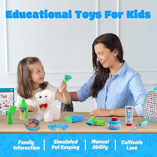 Miniatura 7 de Juego de cuidado de mascotas, kit médico para niños y niños pequeños, kit veterinario de veterinario juego de simulación y disfraz de médico para