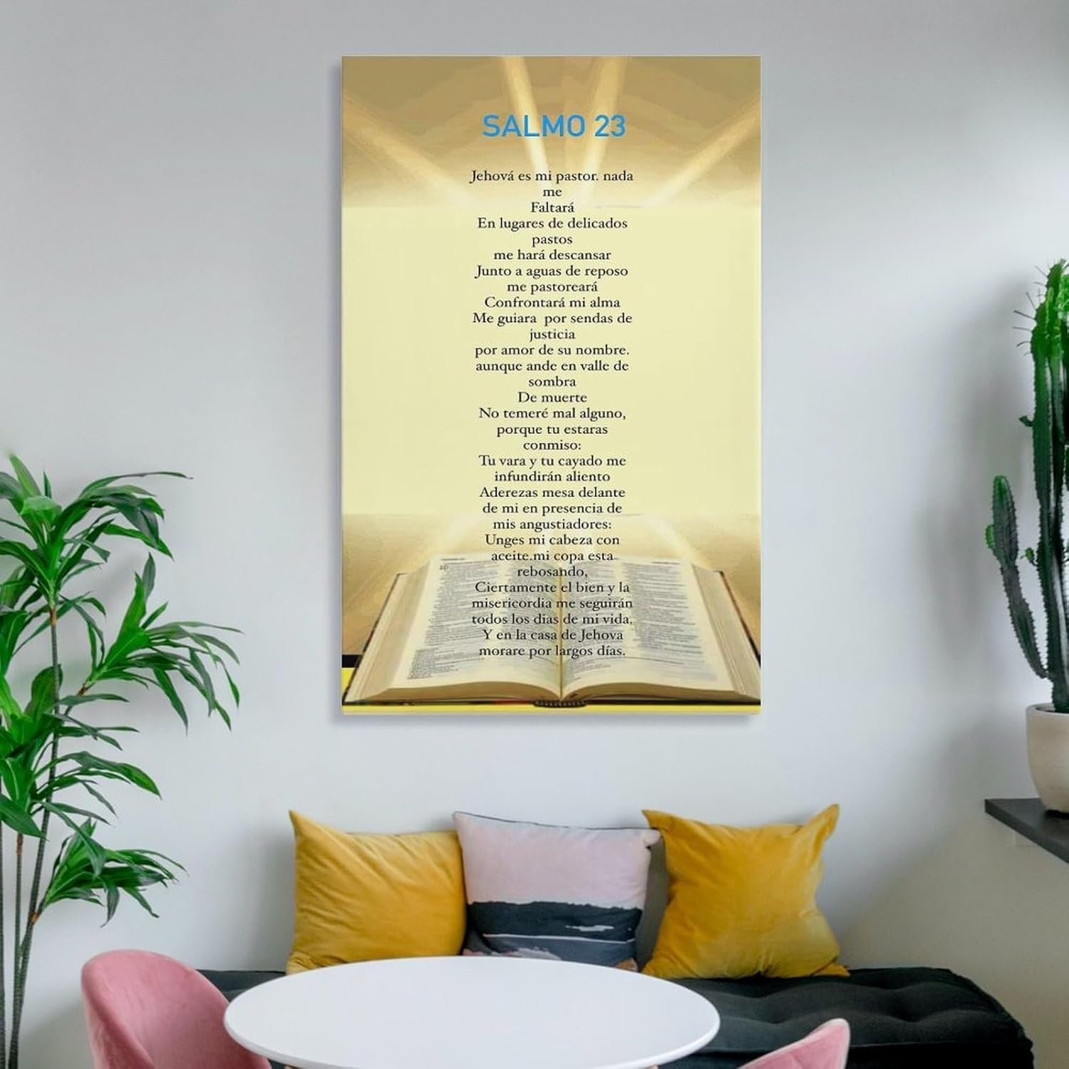 HJNAOKGWHQ Spanish Scripture Wall-Art Psalm 23 Canvas Print El Señor es mi Pastor Inspirational Decor for Home Office Living Room(Framed,16x24inch(40x60cm))
