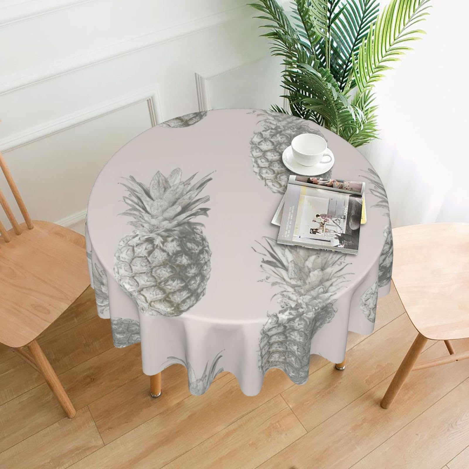 Uusnwaa Lovely Pineapple Print Round Tablecloth 60 Inch, Stain Wrinkle Resistant Washable Polyester Table Cover For Kitchen Party