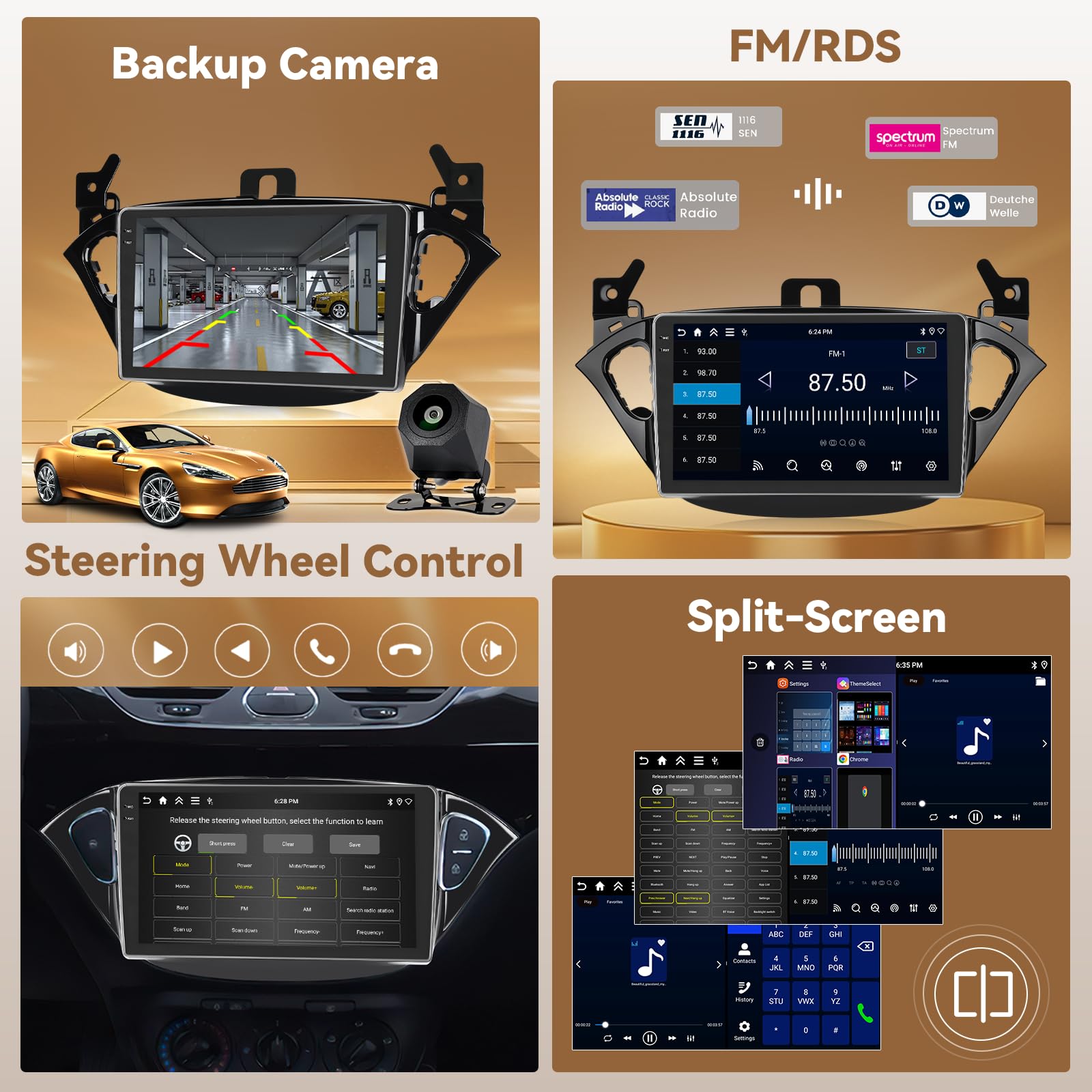 4+128G Radio Coche Android 15 para Opel Corsa 2015-2019/Opel Adam 2013-2016 con Incell Pantalla táctil de 9 Pulgadas,Carplay Android Auto Inalambrico BT/GPS/WiFi/FM/RDS+Cámara Trasera+Mic
