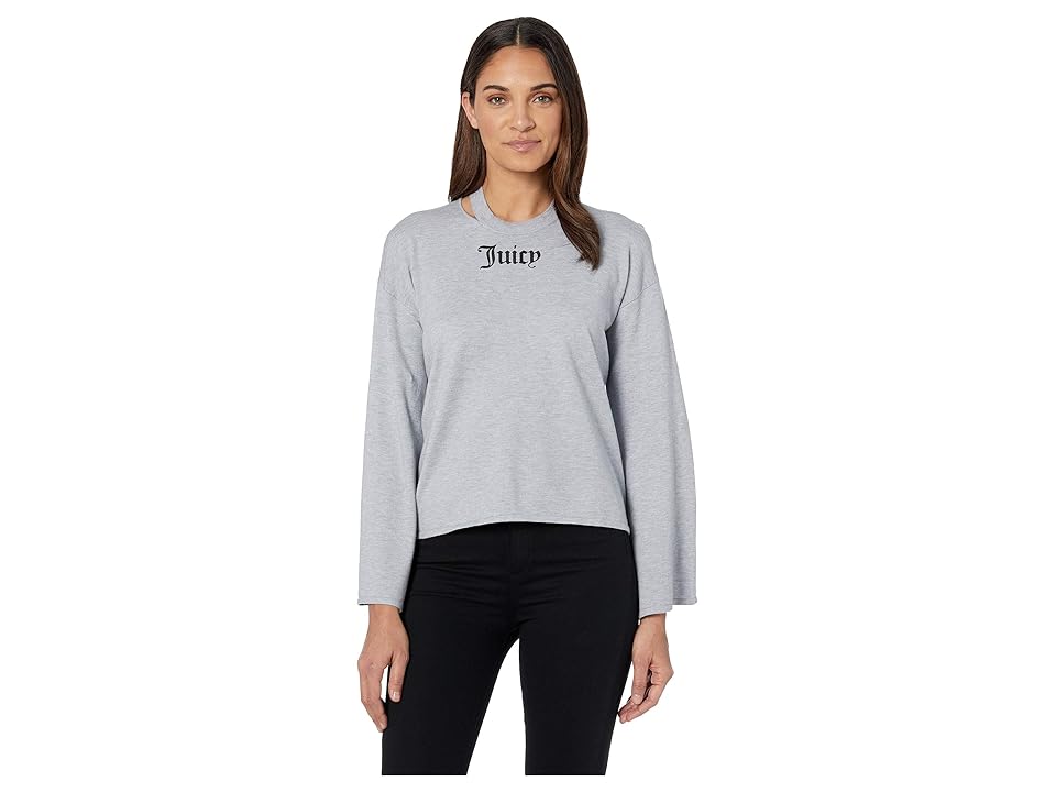 

Juicy Couture Sweater Split Sleeve Mini Gothic Logo Pullover (Heather Cozy) Women's Sweater