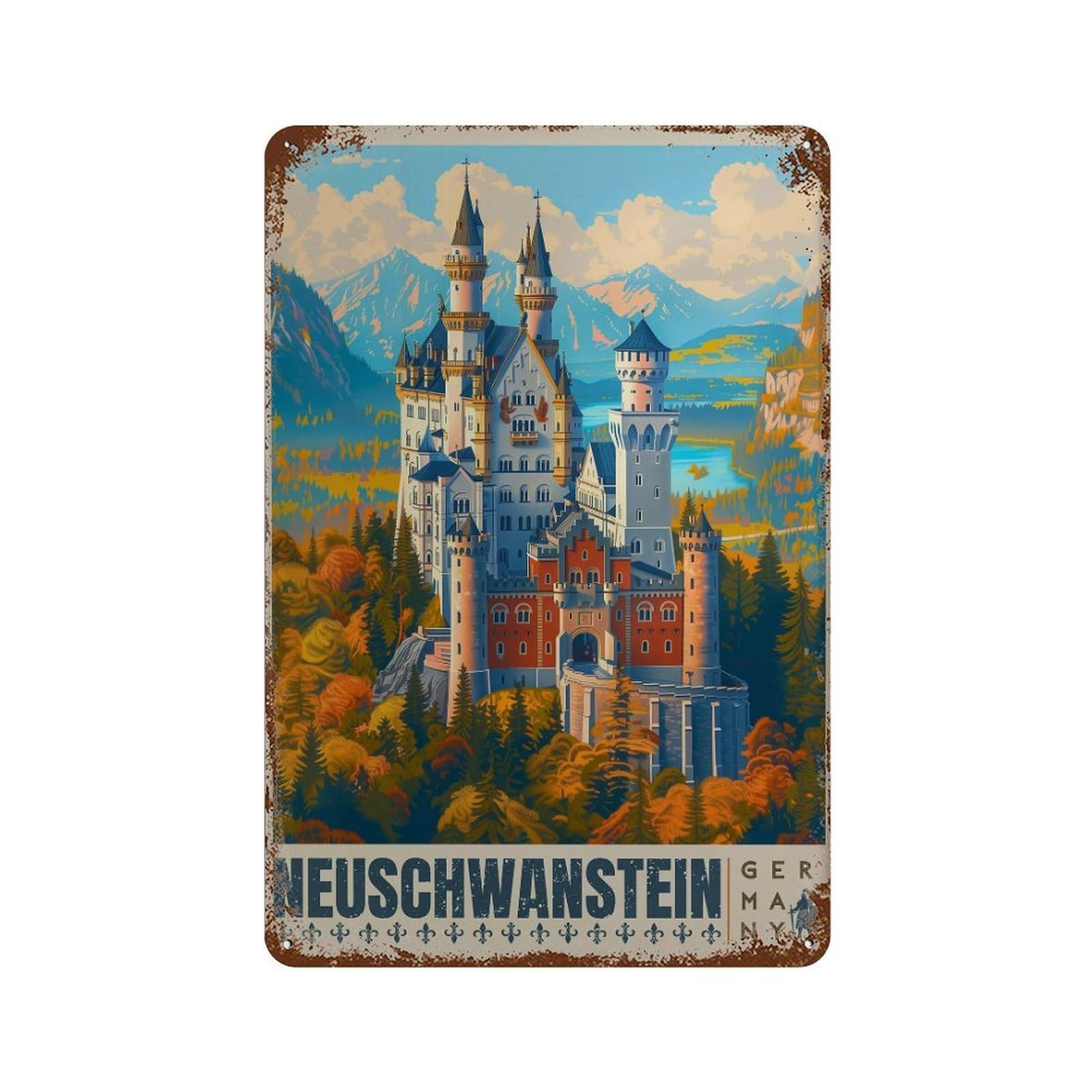 xiaoxiaoshen Neuschwanstein Castle Travel Bavaria Wall Decor Art Metal Tin Poster Modern Home Decor Art Home Bar Shop Decorations Vintage Sign 30x20cm