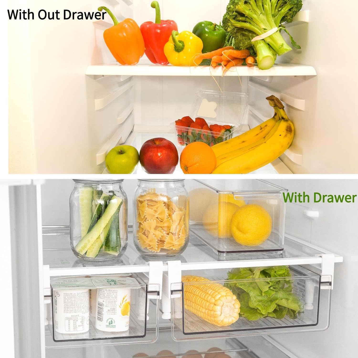 Organizador grande de cajones para nevera de 14 a 20 pulgadas, cajón inferior para refrigerador, XL