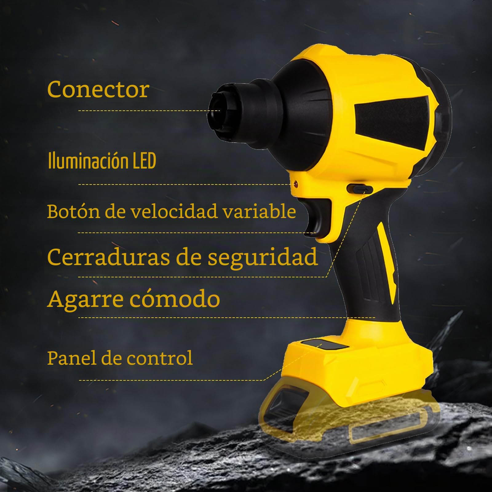 Soplador de Polvo Inalámbrico para Batería Dewalt 18V/20V, Soplador de Mano de 1000W Duster de Aire Comprimido, Motor de Velocidad Variable, Luz LED, 720 MPH y 8 Boquillas (Sin Batería)
