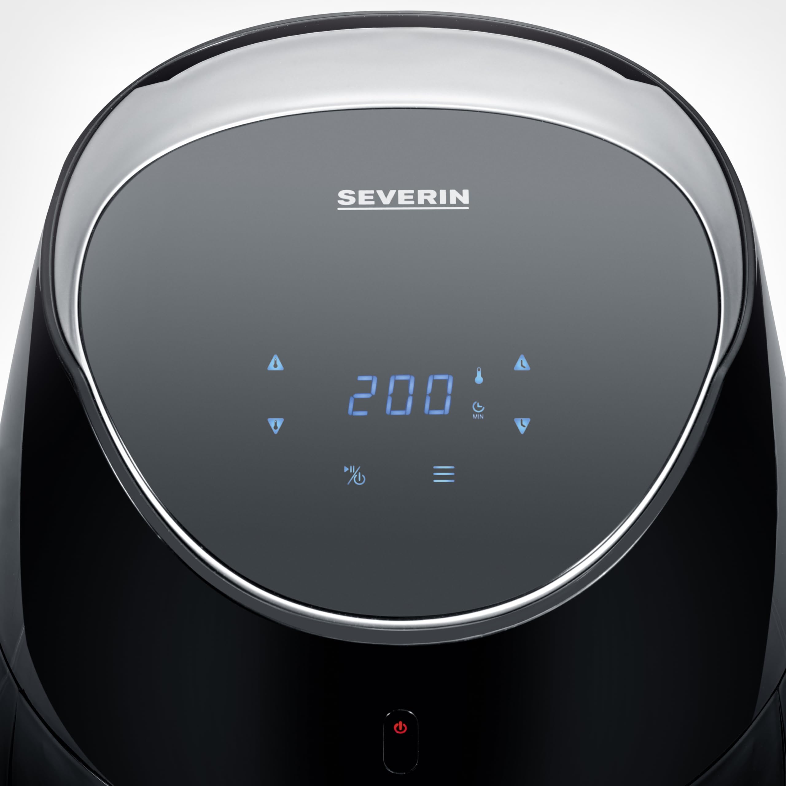 SEVERIN Heißluftfritteuse XXL mit 5 Liter Fassungsvermögen, Airfryer für gesundes Kochen, Fritteuse ohne Fett mit 8 Automatikprogrammen, 2000 W, schwarz/silber-metallic, FR 2445