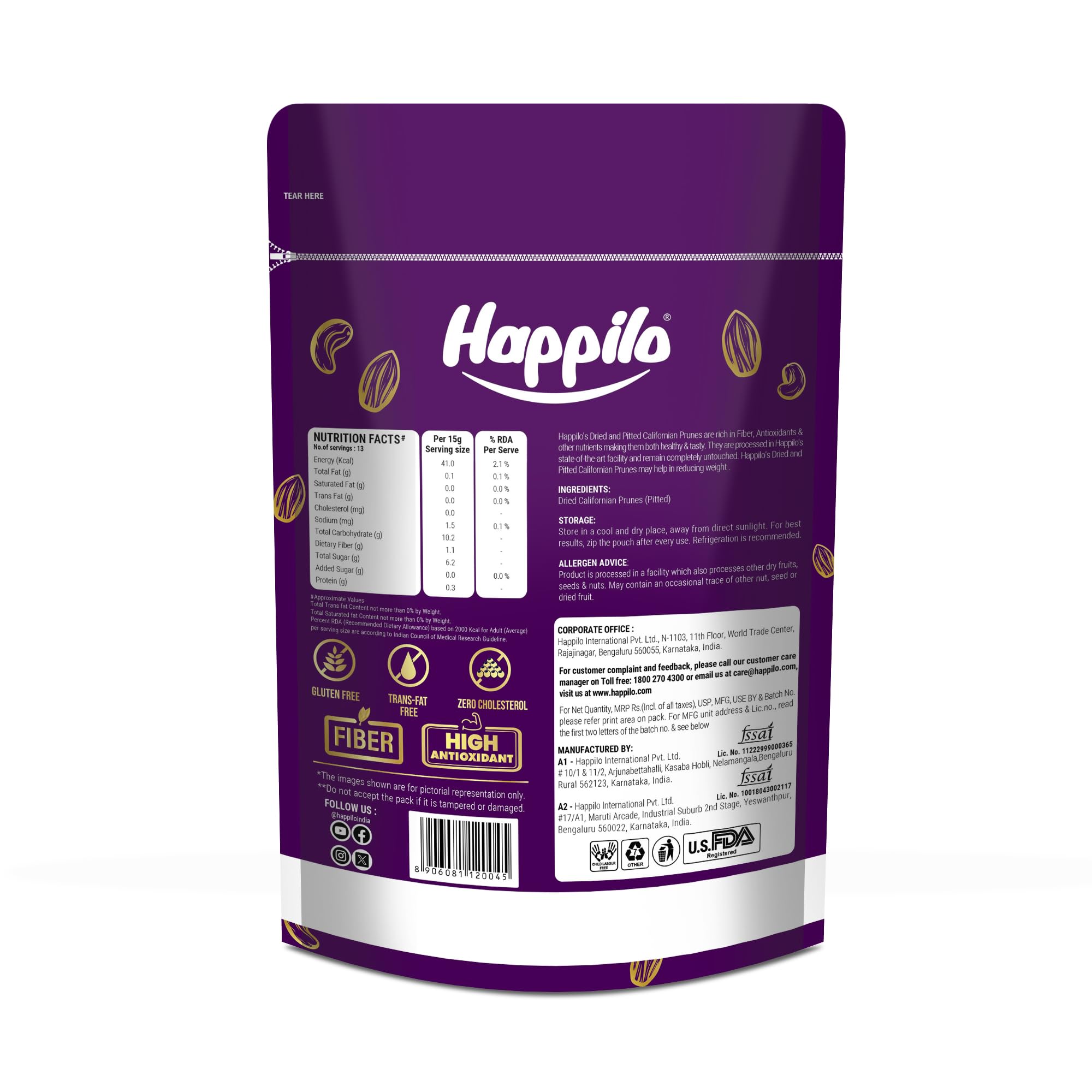 Happilo Premium Californian Pitted Prunes, 200g Healthy Snacks - Image 2 thumbnail
