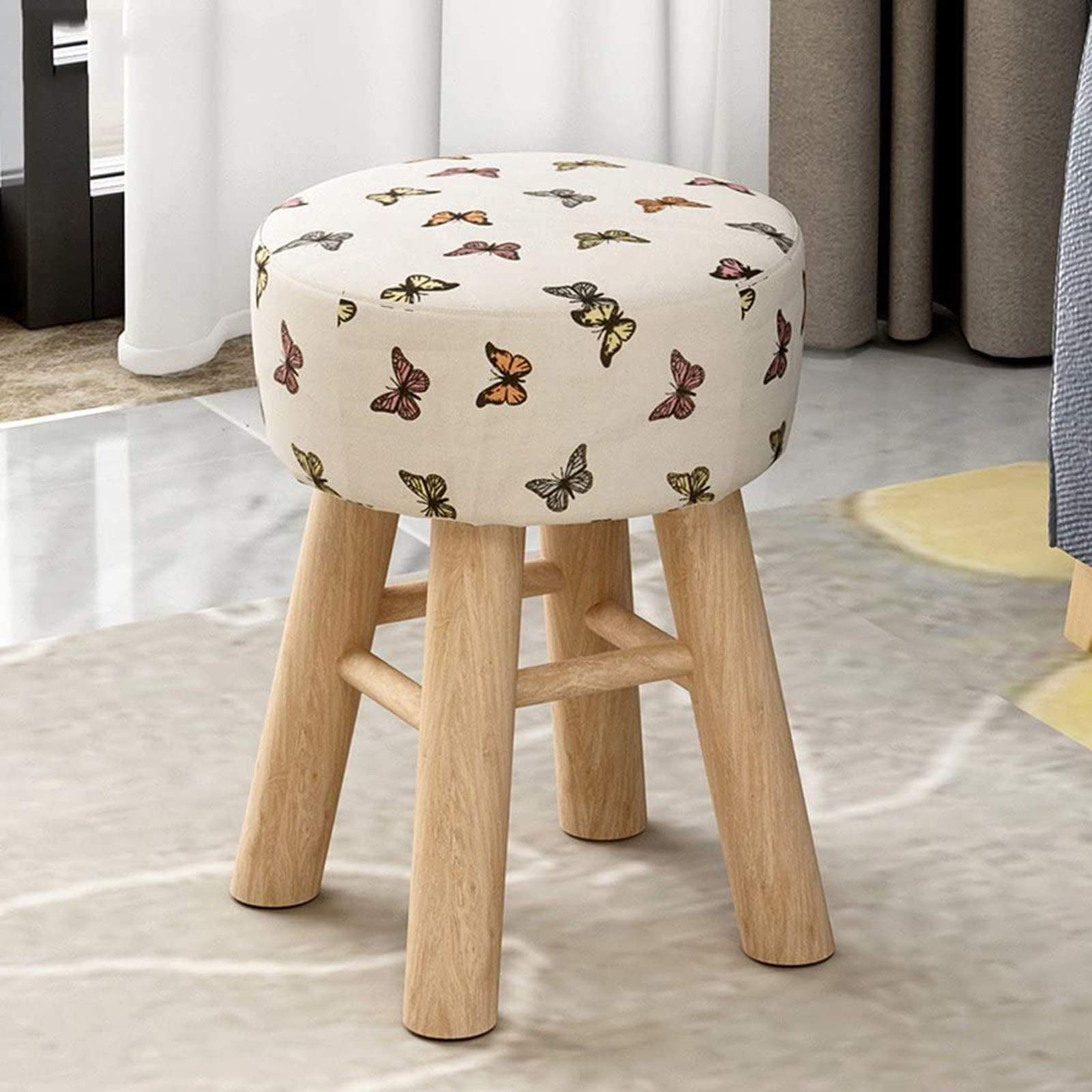Ottoman tabouret multifonctionnel en bois massif avec assise confortable