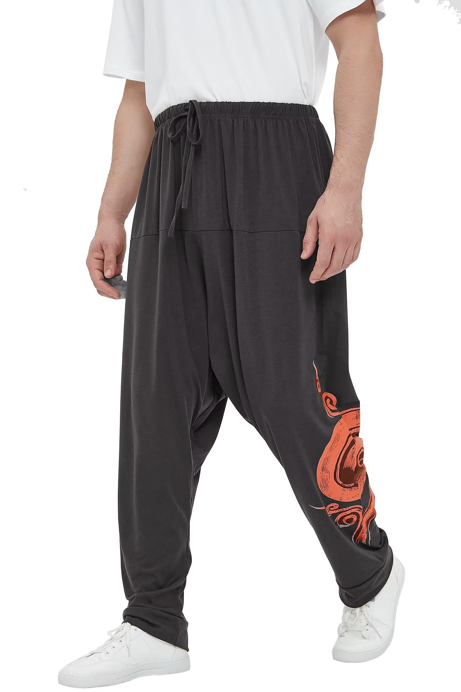 Pantaloni da Uomo Harem Comodi Pantaloni Elastici in Vita Pantaloni Casual Hippies Yoga Tinta Unita