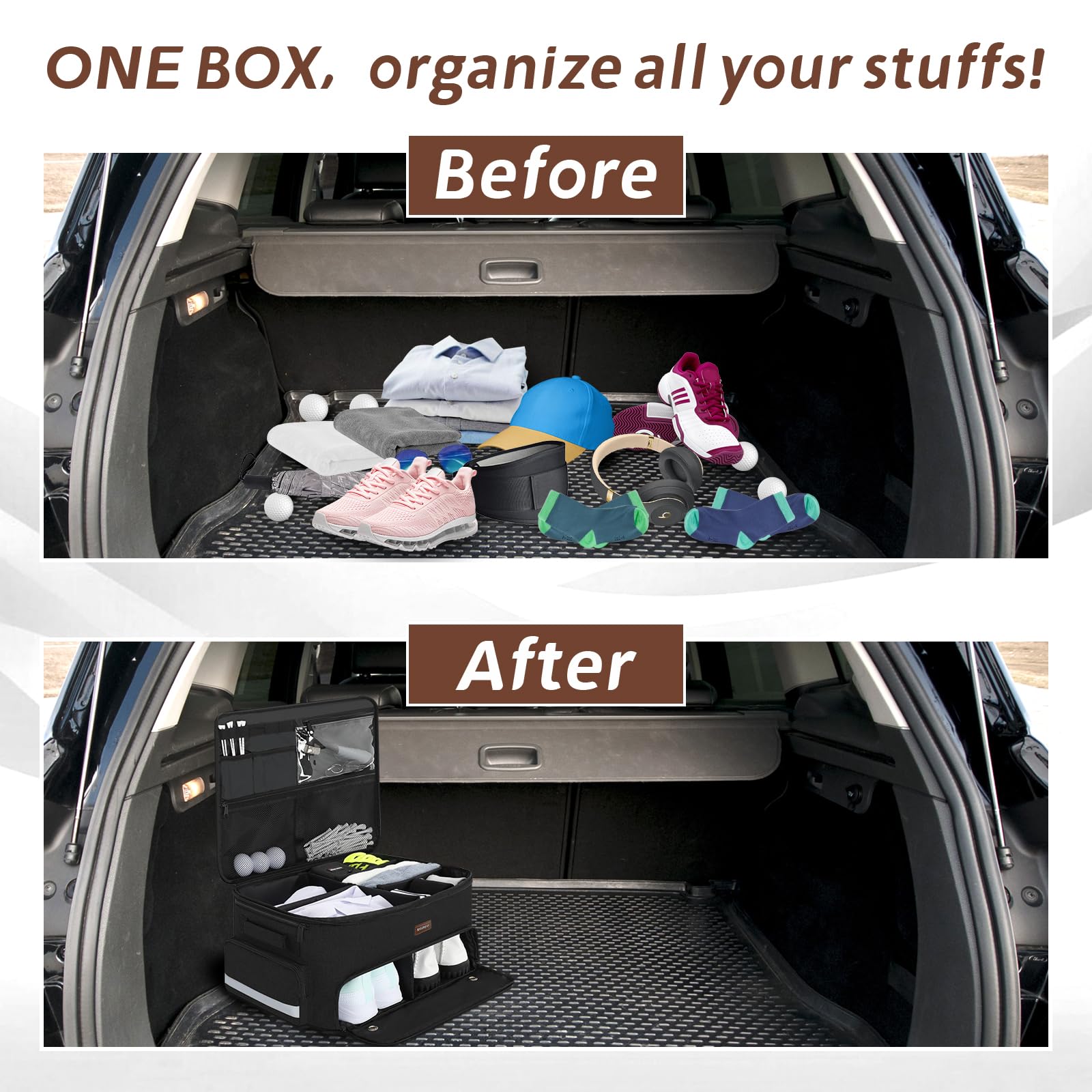 Organizzatore da Golf per Auto, armadietto da Golf a 2 Strati con Scomparto per Scarpe ventilato Separato, Organizer per Auto da Golf Grigio per Accessori da Golf, da Uomo (Nero)