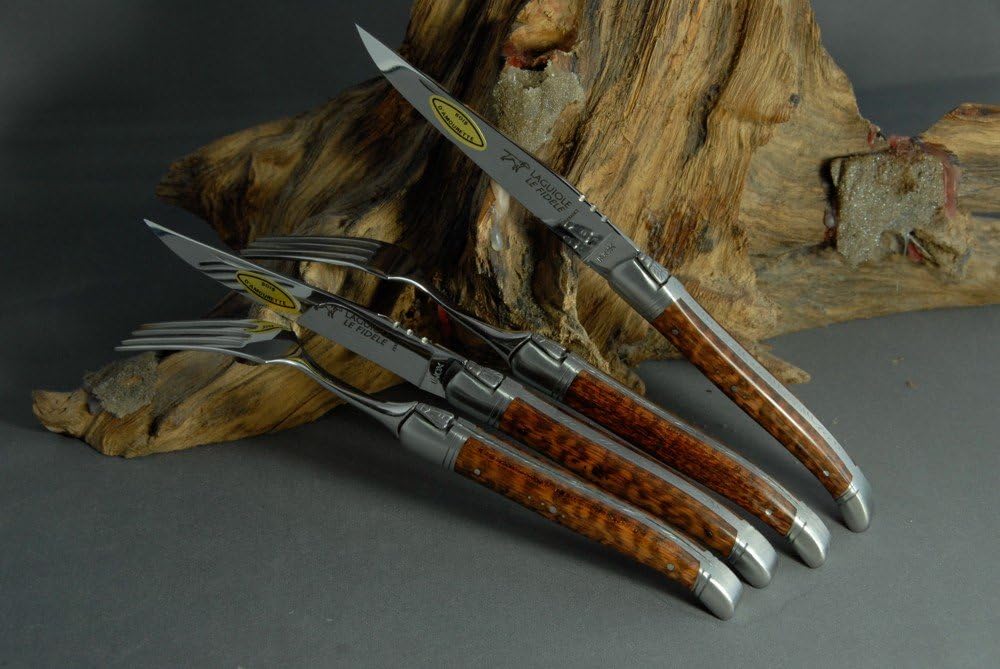 Le Fidèle 4-piece Set of Steak Knives and Forks / Snakewood (Amourette), Made in France