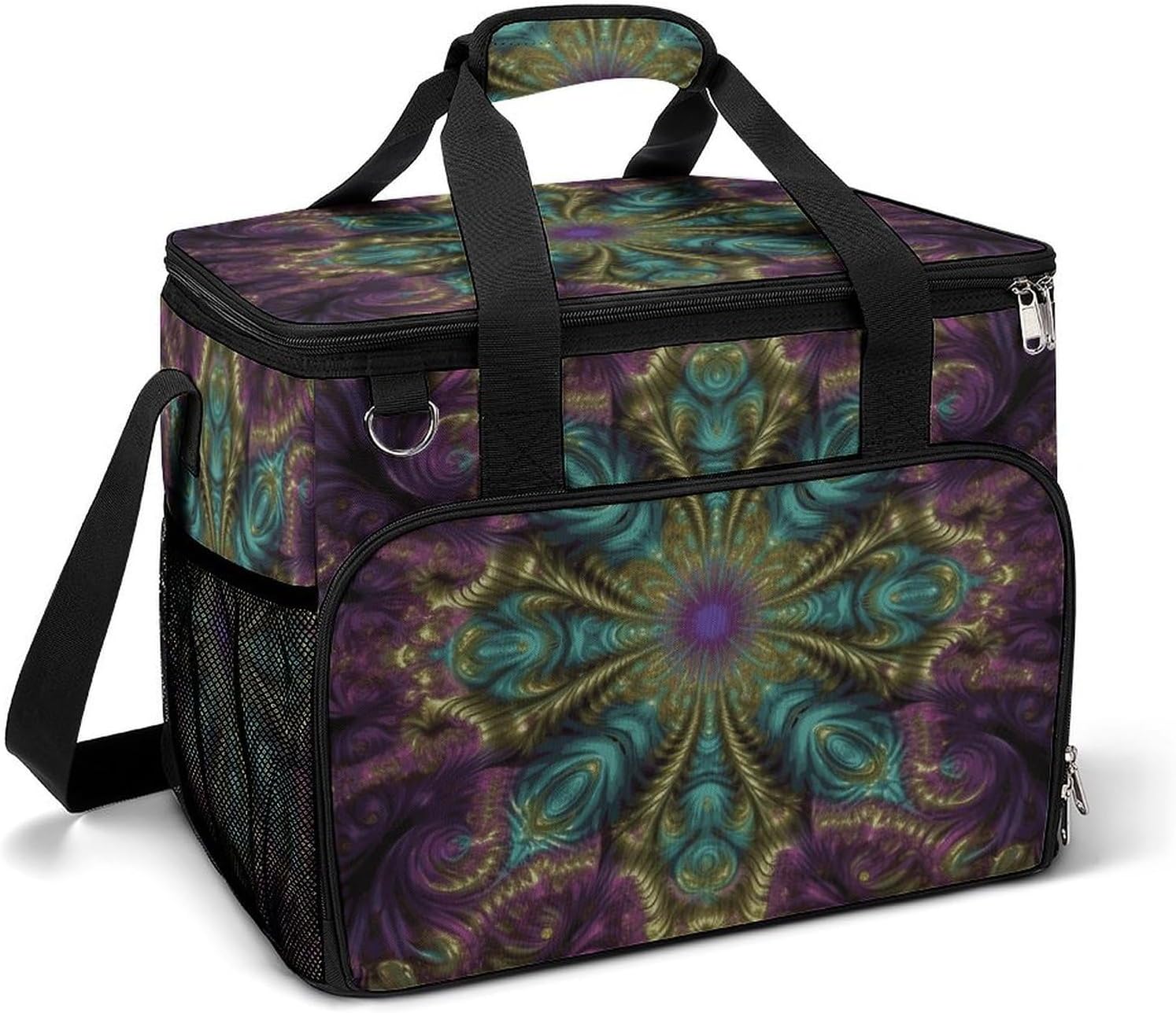 Insulated Picnic Backpack Tote Bag, Large Capacity 30L Fractal Art Cooler Bag Leakproof Beach Bags Portable Lunch Box Waterproof Picnic Basket for Beach Camping BBQ