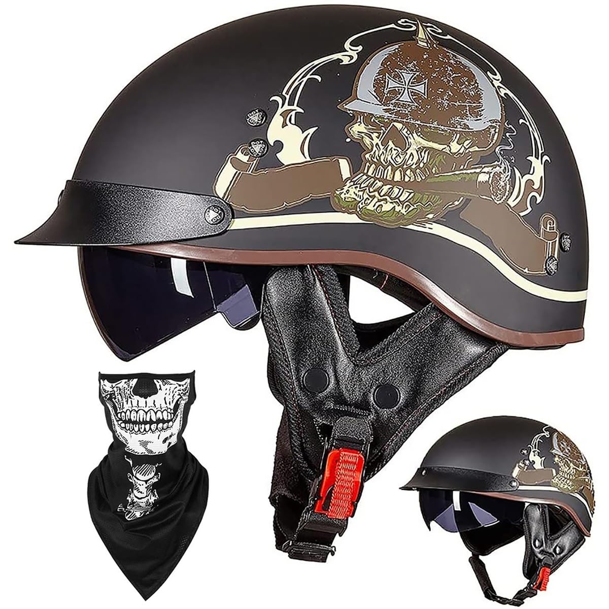 Ebayin M Half Helmet Open-Face Helmet Brain - Cap Cruiser Chopper Scooter Pilot Jet Helmet Dot+Ece Certified Personality Retro Harley Otorcycle Helmet(,Xl=(61~62Cm))