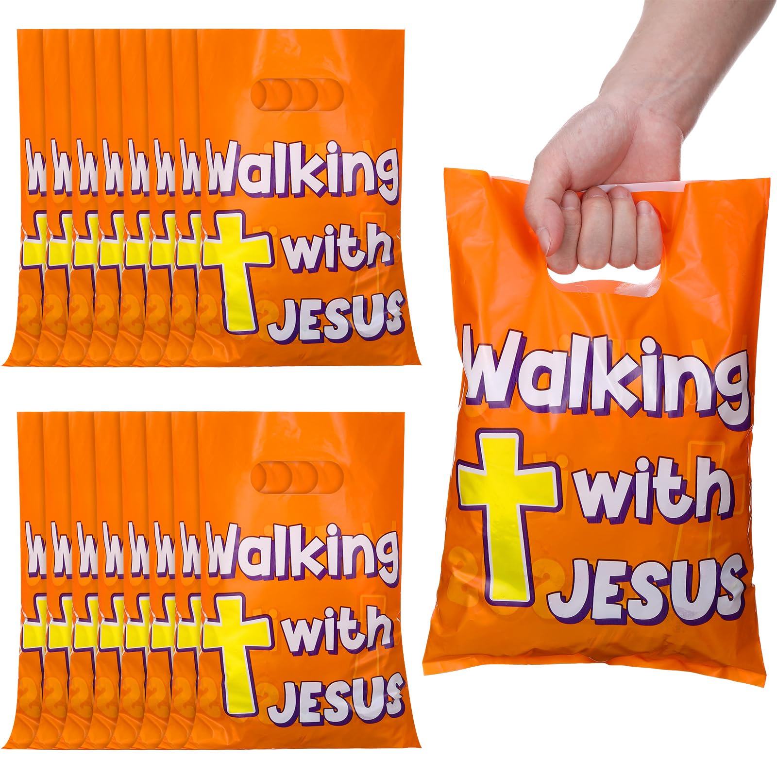 Panelee 100 Pcs Walking with Jesus Fall Plastic Goody Bags with Handles