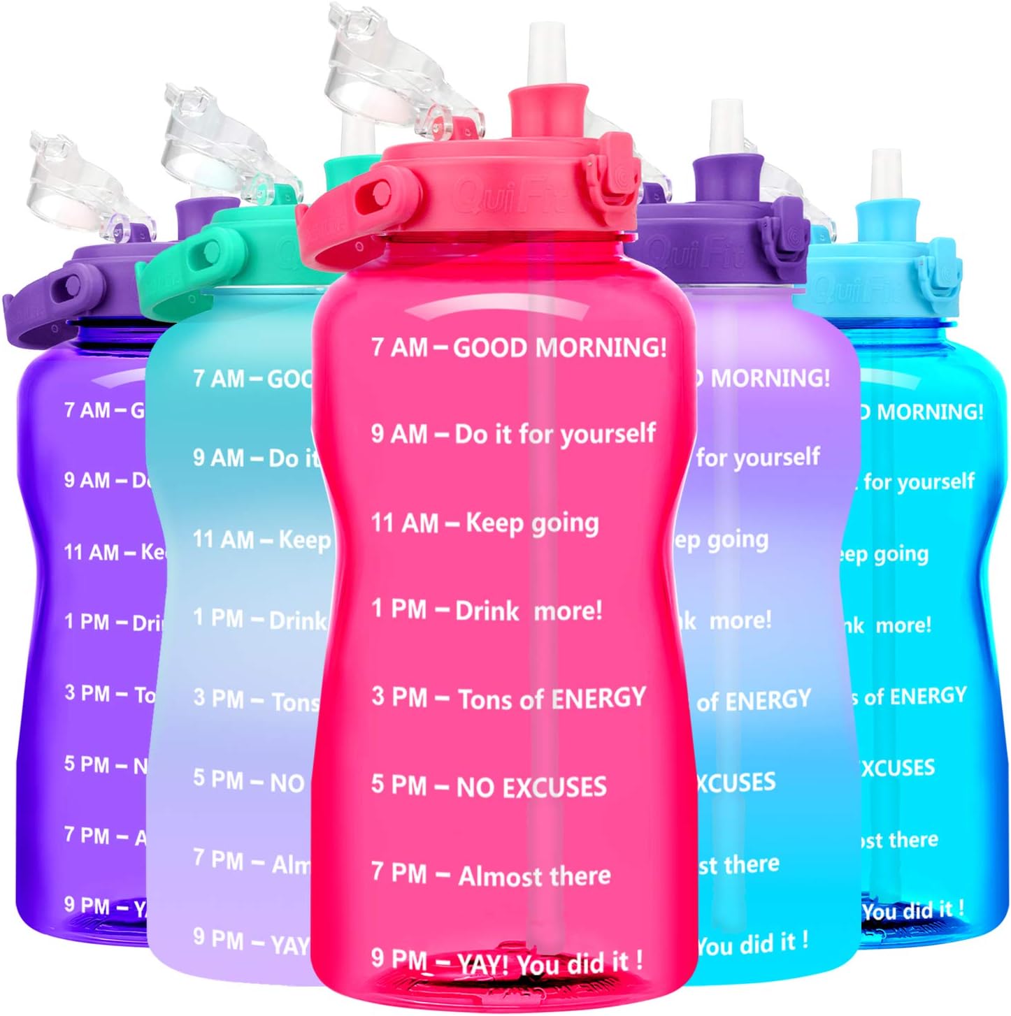 BuildLife Gallon Water Bottle BPA Free with Removeable Straw & Time Marker Wide Mouth Large Water Jug Reusable Leak-Proof(Pink,128OZ)