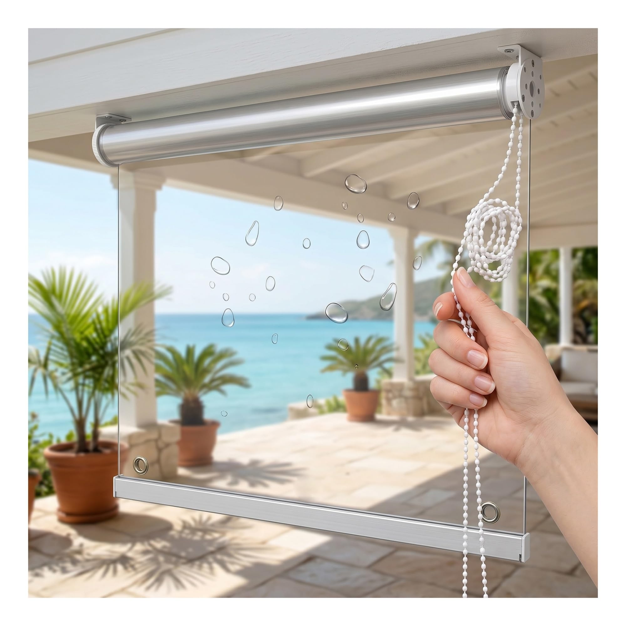 Clear PVC Blind Roll up Shade,Clear Outdoor Roller Shades Blinds ，HD Transparent Roll Up Curtain ，for Outdoor Pergola Patio Balcony,Easy to Pull Down & Up(W100*H100cm/W39.37*H39.37in)