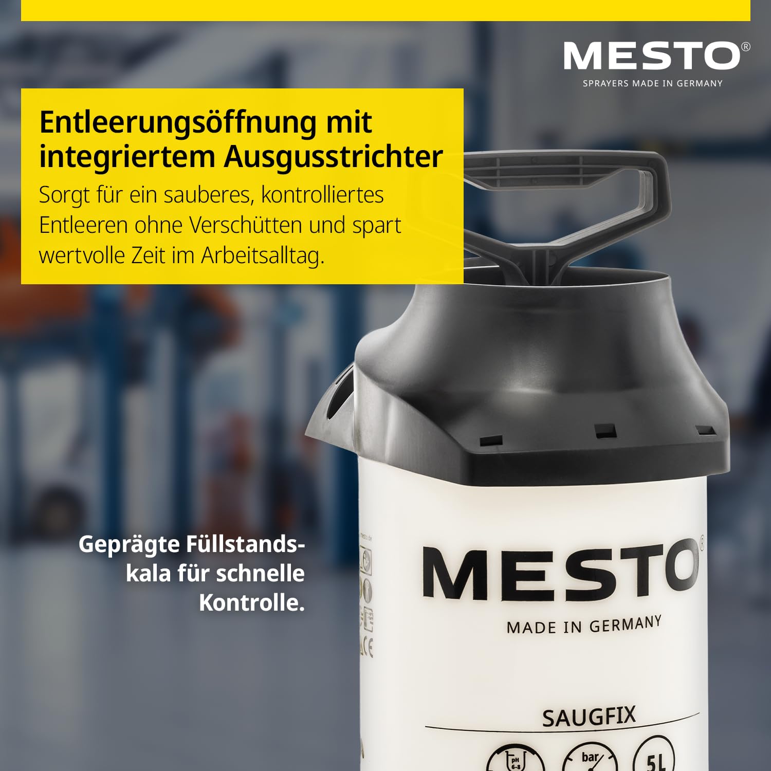Mesto SAUGFIX Sauggerät 5 L| Saugpumpe mit 0,7 bar Unterdruck | Ölabsaugpumpe für Schmieröl & Nicht Aggressive Flüssigkeiten | Ideal für Auto, Werkstatt & Industrie | mit Kugelhahn & SK-Verschraubung