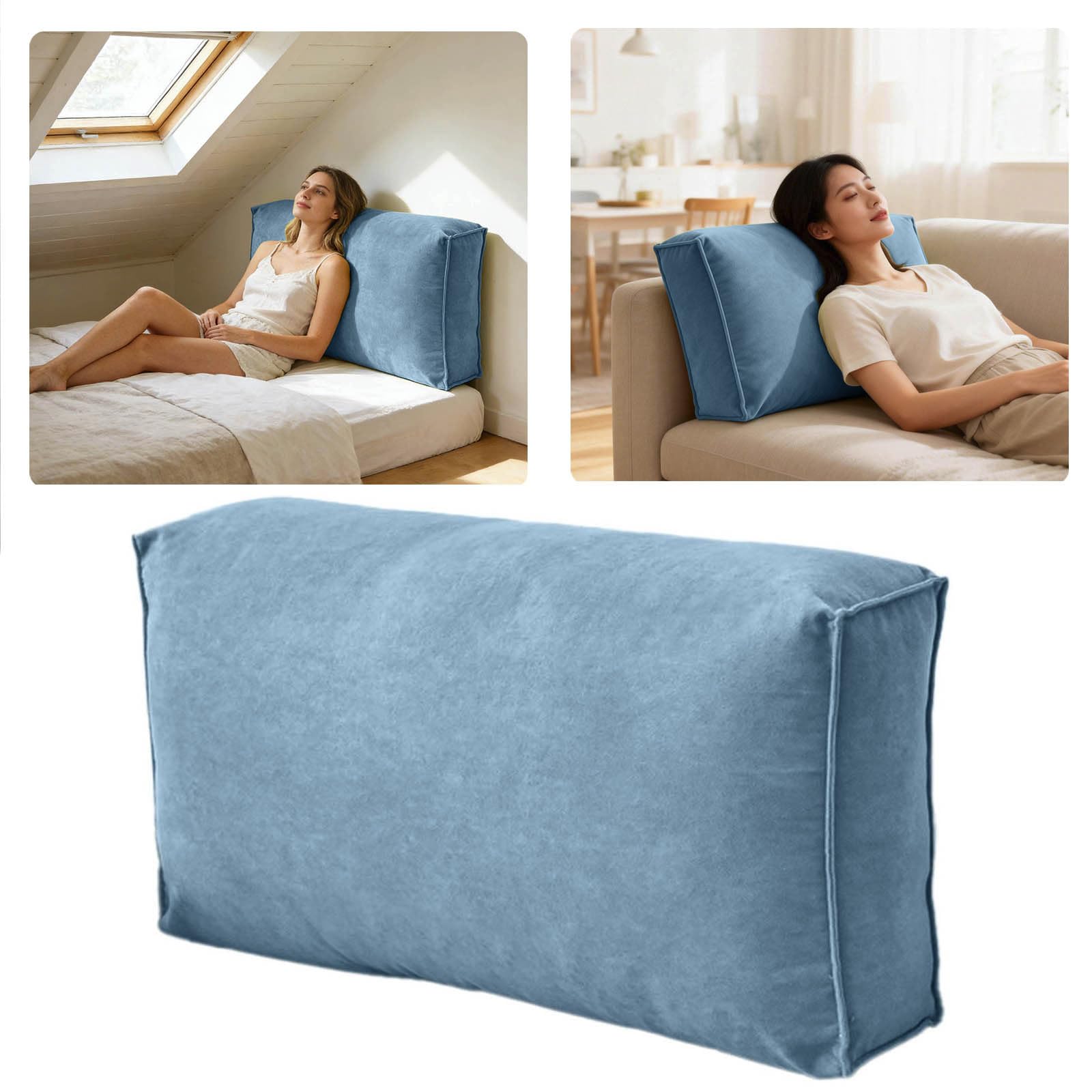 Rectangular Large Sofa Cushion, Couch Back Cushion Pillows, Decorative Throw Pillows with Removable Velvet Cover, Comfort Reading Pillow, Lumbar Support Pillow for Sofa Bedside (Blue_80x45x12cm)