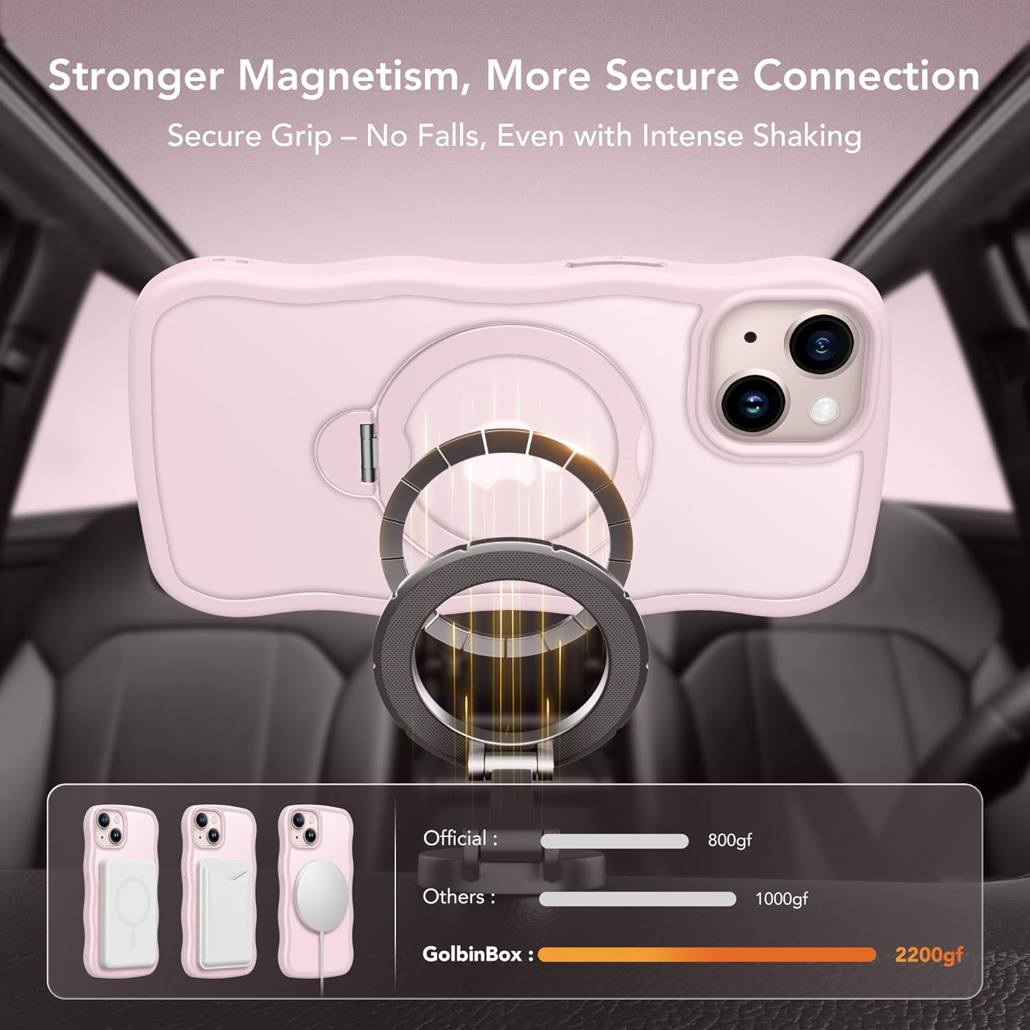for iPhone 13 Case & iPhone 14 Case for Women,[Compatible with Magsafe][360° Spin Magnetic Stand][Cute Wave Edge][Military-Grade Protection]Translucent Matte Phone case for iPhone 13/14, Chalk Pink - Image 3