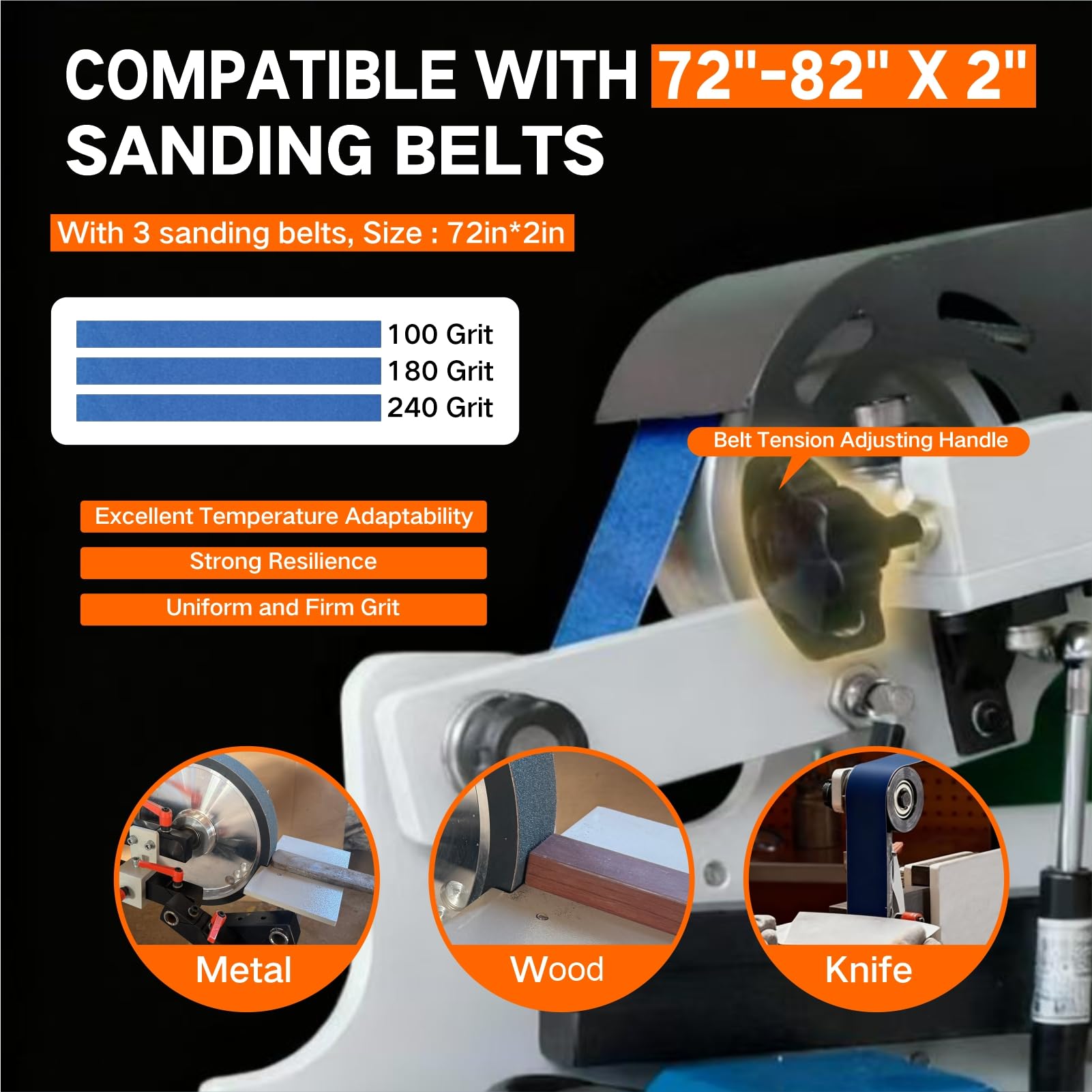 JLD 2 * 72 Bandschleifmaschine， with 2.2KW VFDvariabler Geschwindigkeit, three sets of grinding heads, 1500 W Messerschärfer mit 3 Schleifformen und 3 Schleifbändern für die Metallbearbeitung