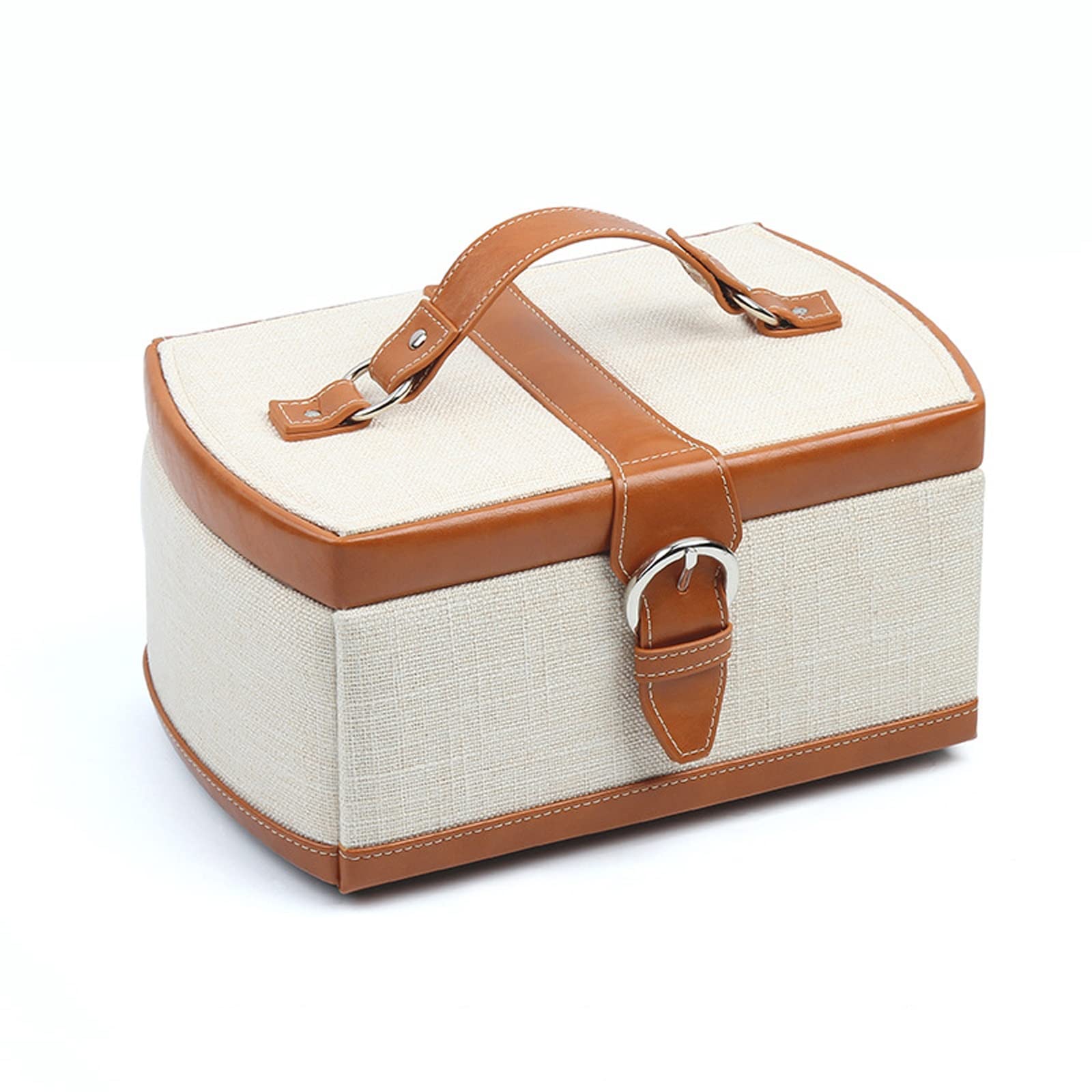 RWRAPS Portable Travel Jewelry Box with Mirror Linen ClothBoxes for Women Necklaces Rings Watches Organizers