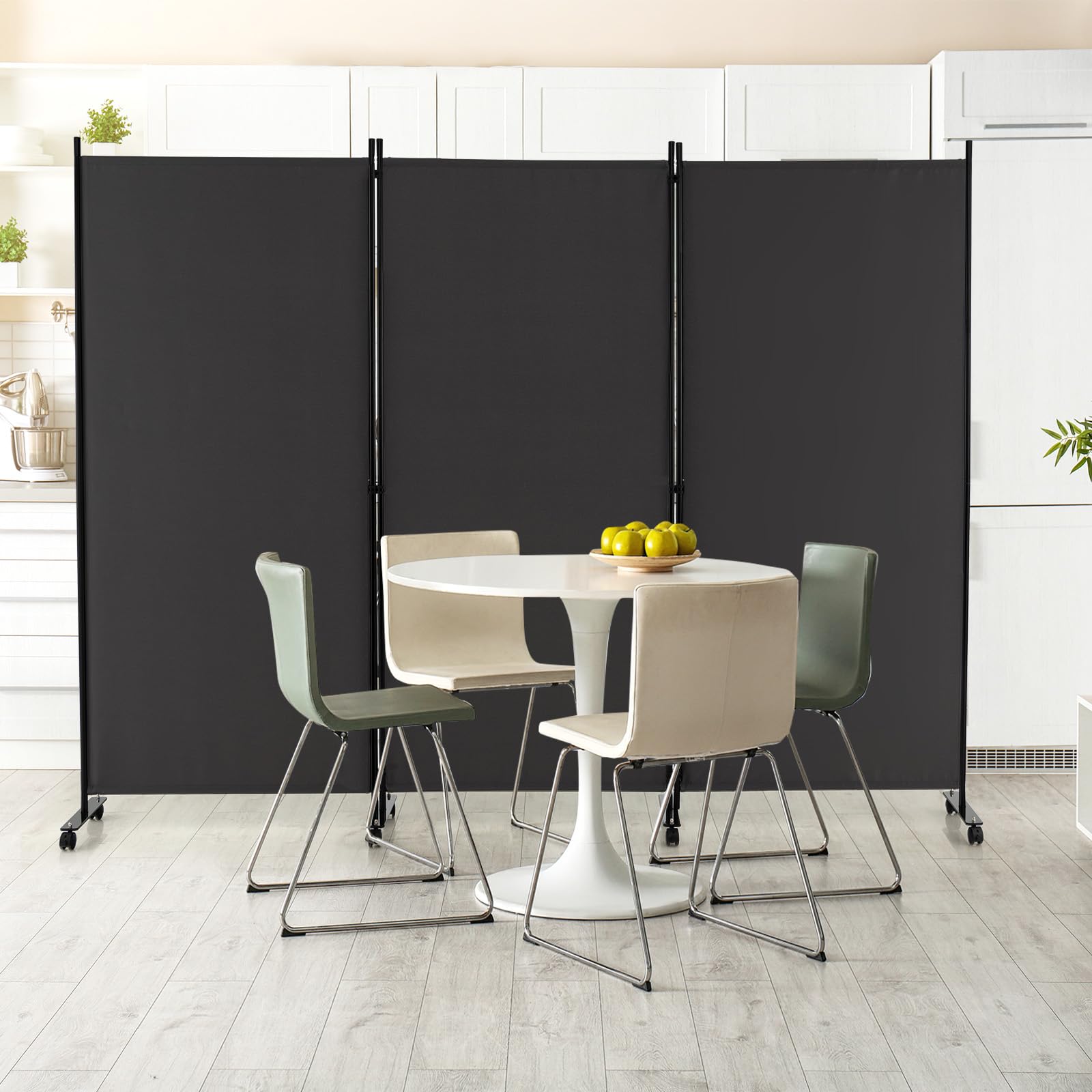 LIFEZEAL Biombo Plegable de 3 Paneles para Interior y Exterior, Divisor de Pie con 8 Ruedas, Pared Tabique, Estructura Metálica, Protección de la Intimidad, Separador de Espacios (Gris)