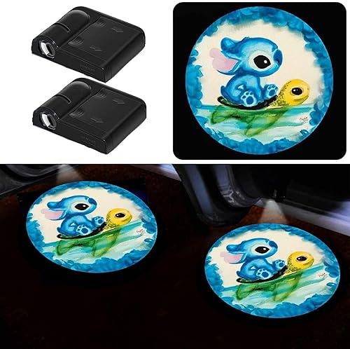 Proyector de logo de luces para puerta de automóvil, Stitch, 2 unidades, luces universales inalámbricas, luces de bienvenida, luces de sombra
