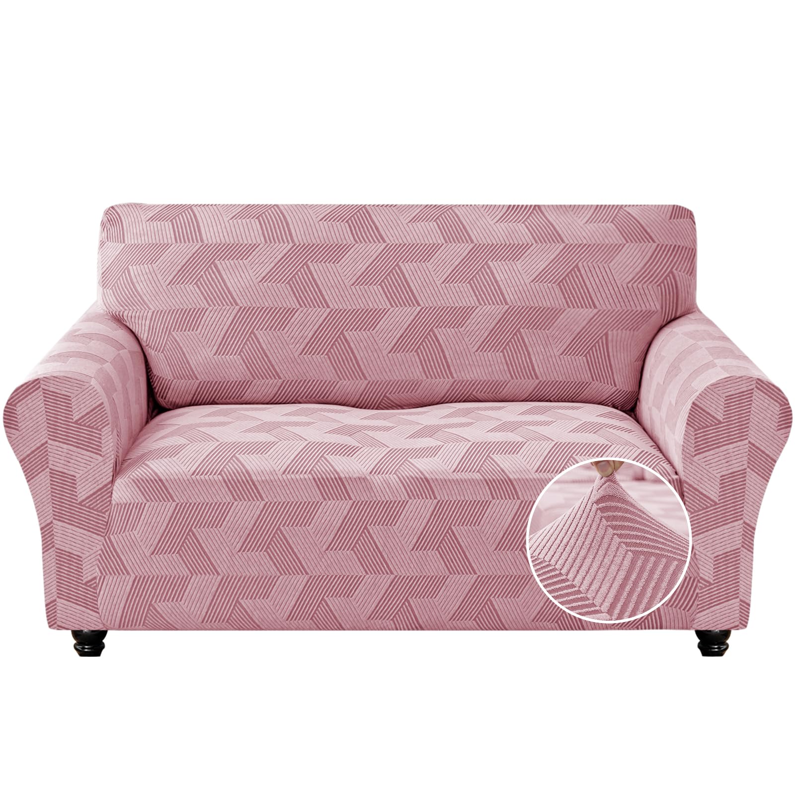 XINEAGE Stretch Sofa Covers 2 Seater, 1 Piece Couch Covers with Non Slip Design, Soft Loveseat Covers, Washable Sofa Slipcovers for Dog/Pets Feature Geometrical Jacquard Fabric(Loveseat,Pink)