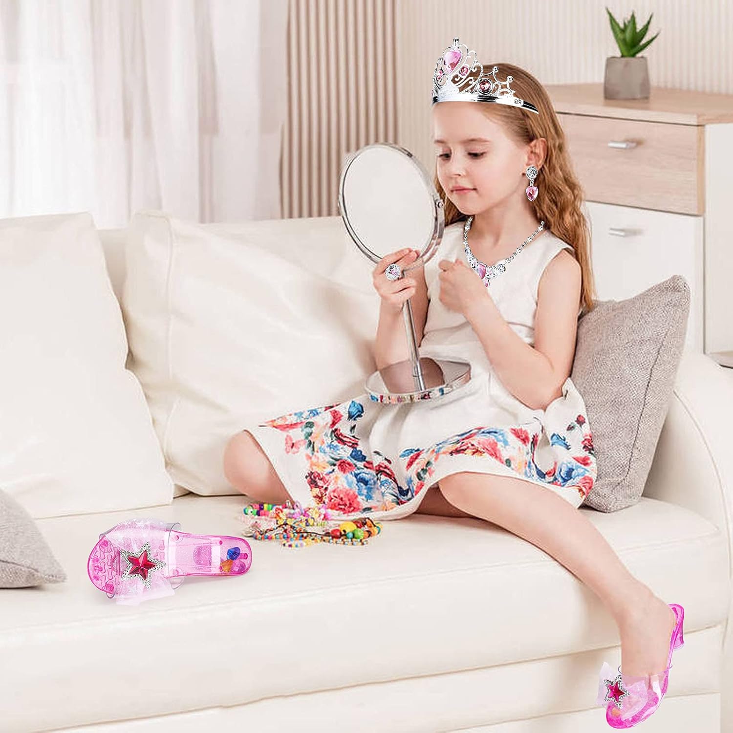 AMOSTING Princess Dress Up Jewelry Toy Heels for Little Girls,Pretend Play Costume Princess Toys with Frozen Hand Bag & Fashion Princess Accessories Toddler Beauty Birthday Gifts for 3 4 5 6 Years Old : Toys & Games
