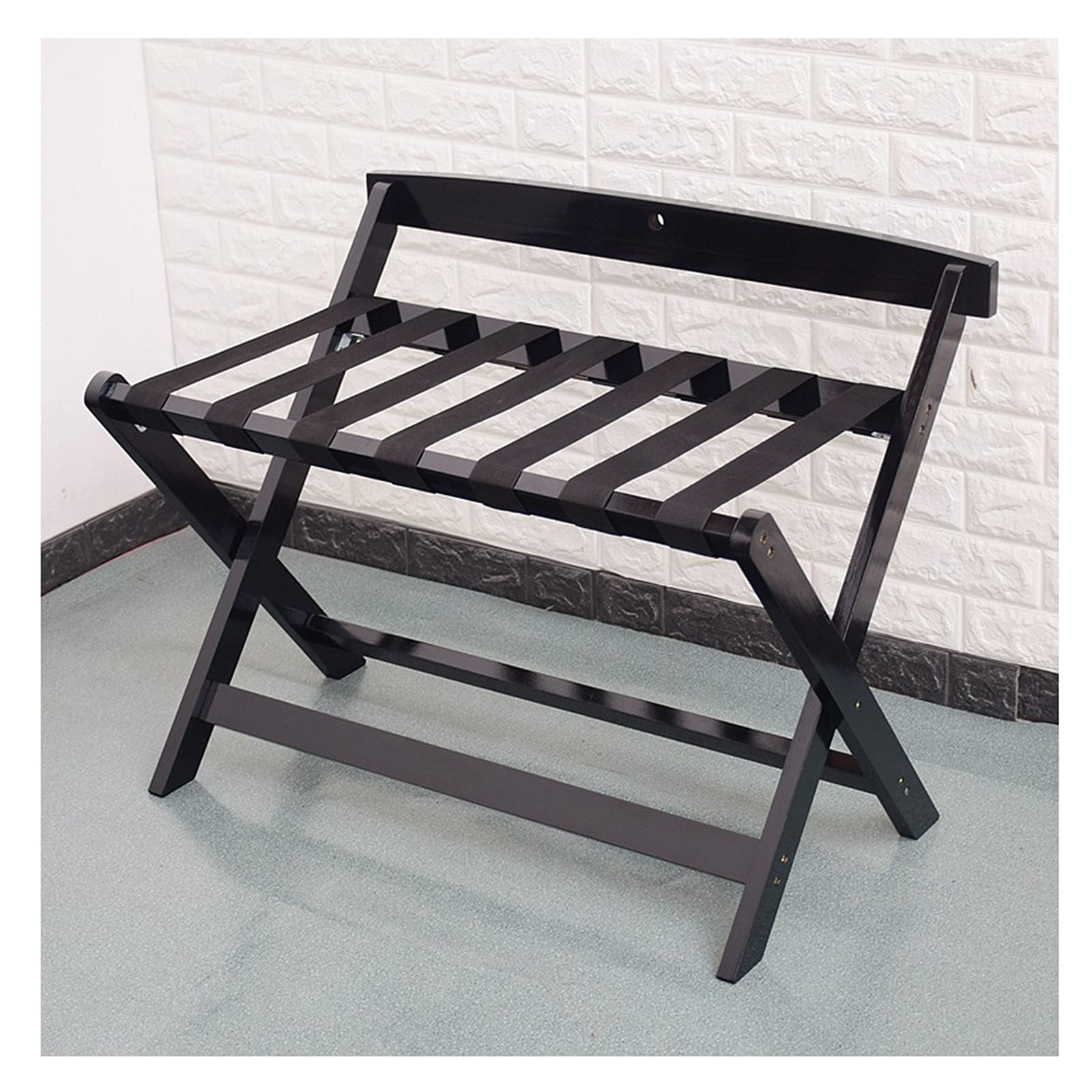 Porte-bagages en bois noir pliable de 80cm avec dossier pour chambre d'hôtel